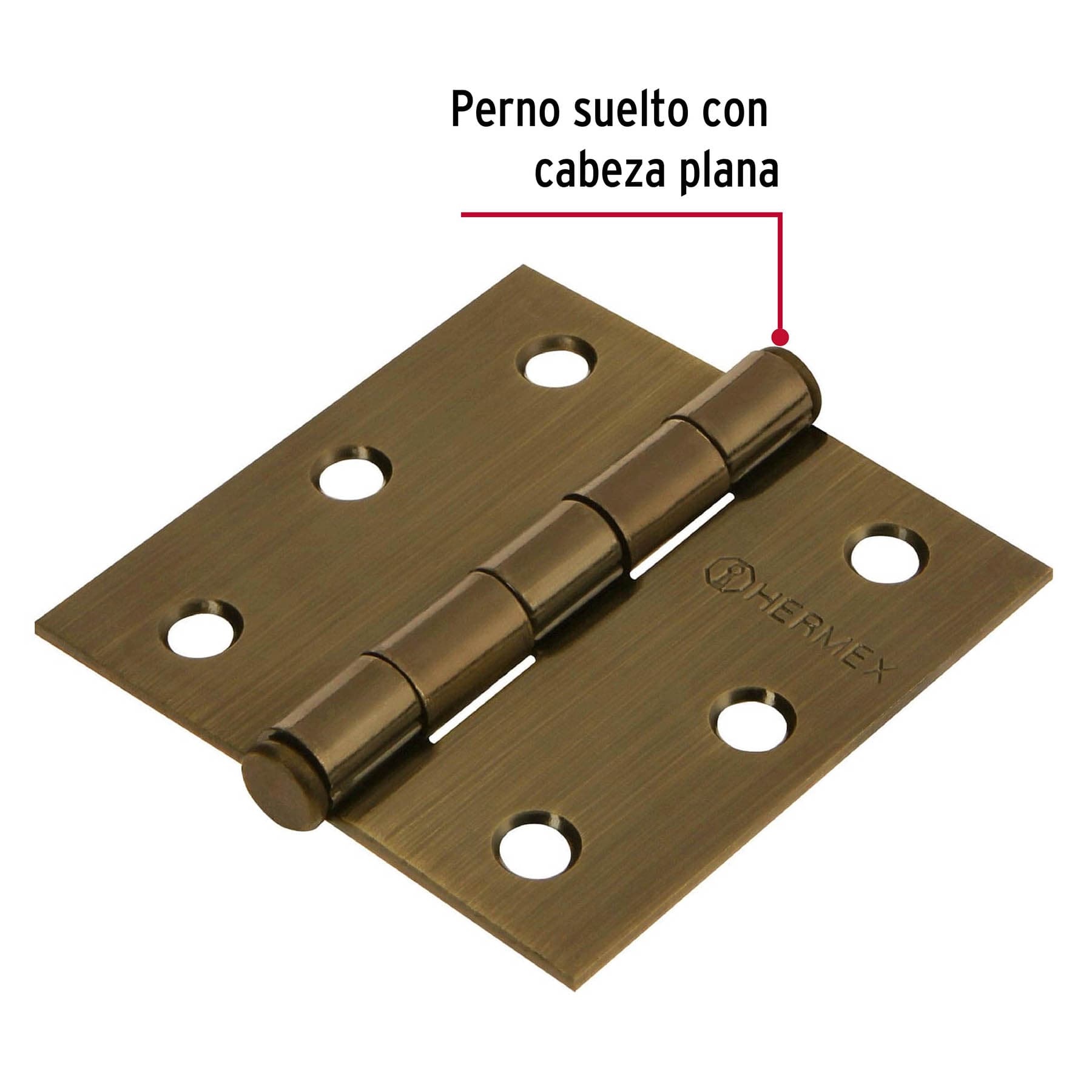 Bisagra cuadrada 2-1/2", latón antiguo, cabeza plana, HERMEX