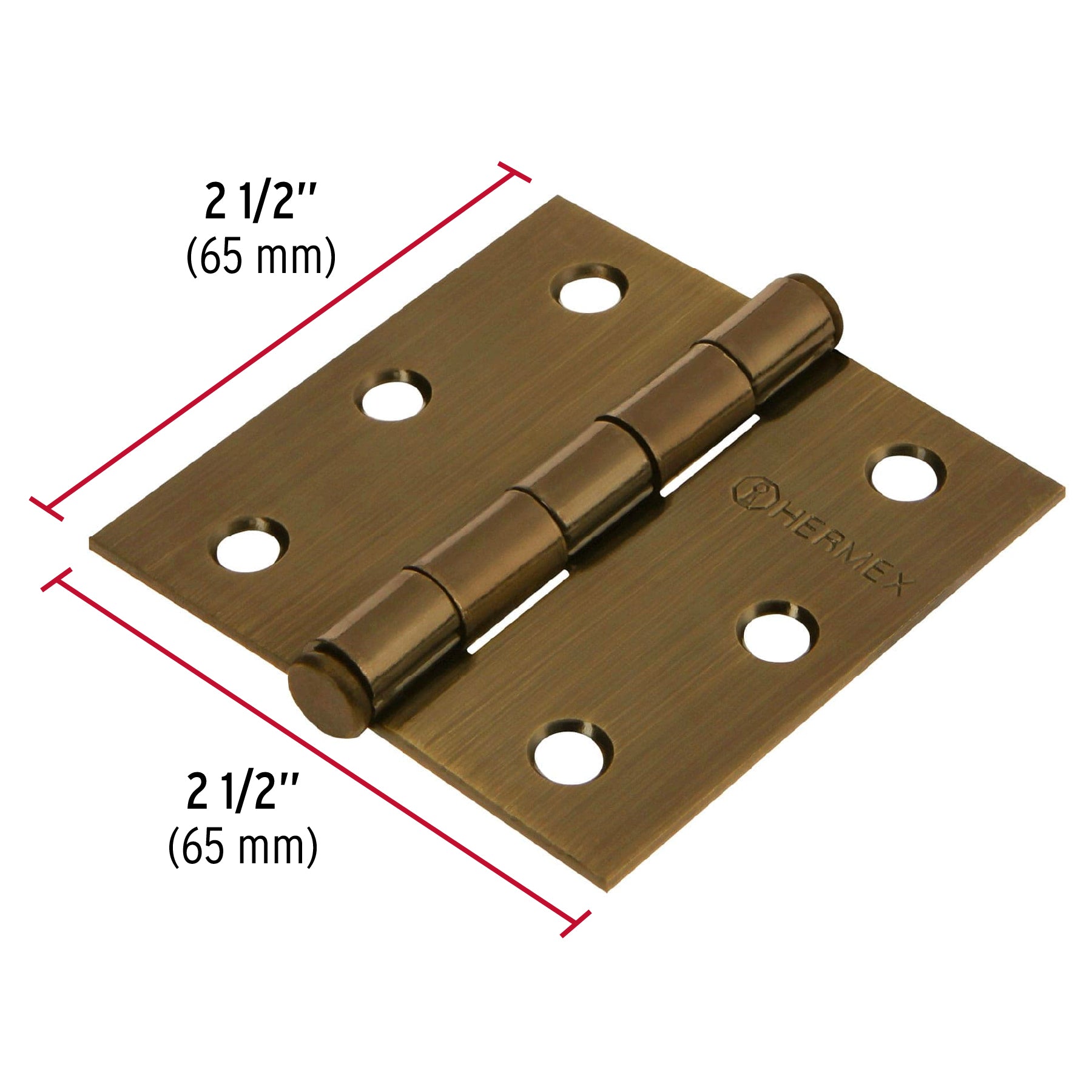 Bisagra cuadrada 2-1/2", latón antiguo, cabeza plana, HERMEX