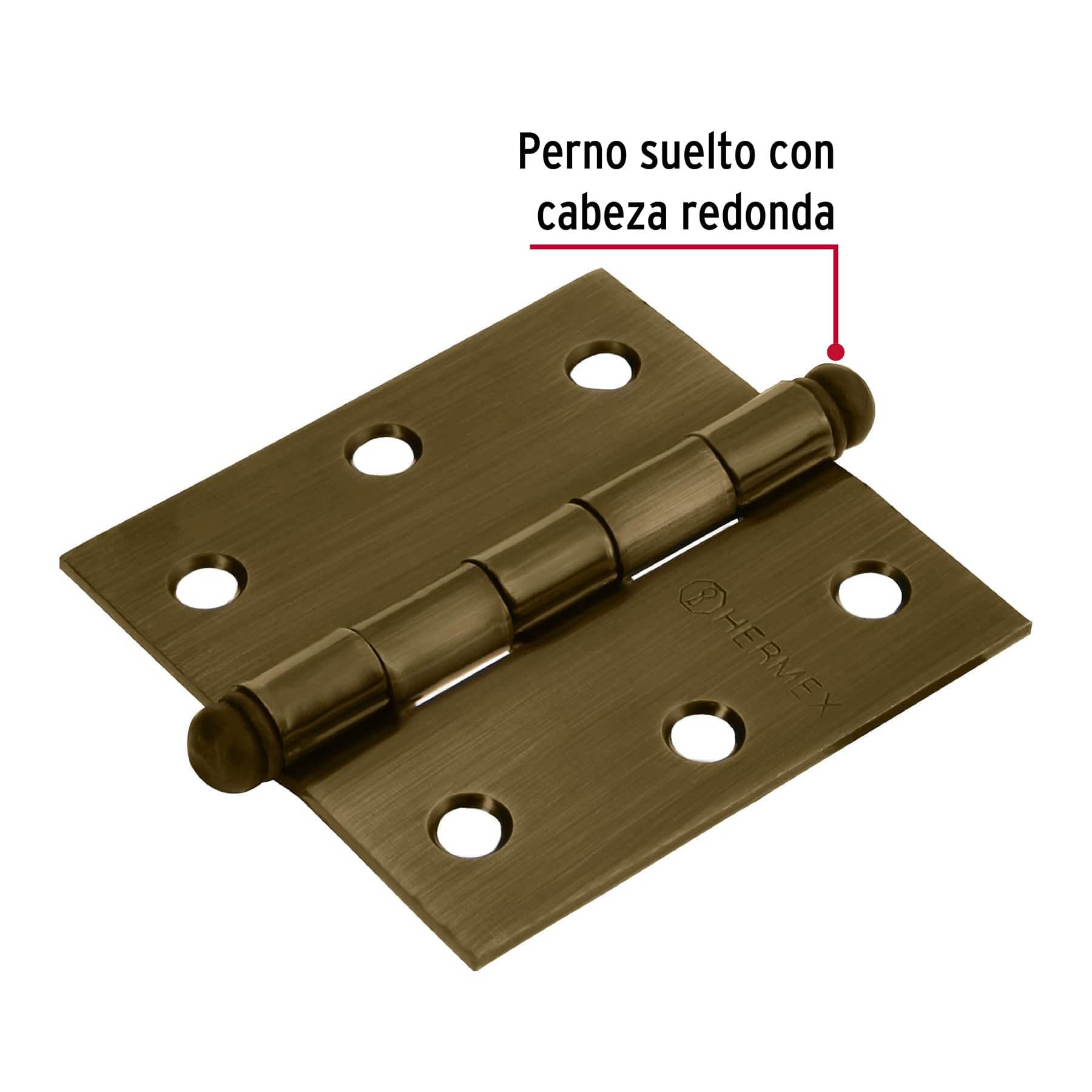 Bisagra cuadrada 2-1/2", latón antiguo, cabeza redonda