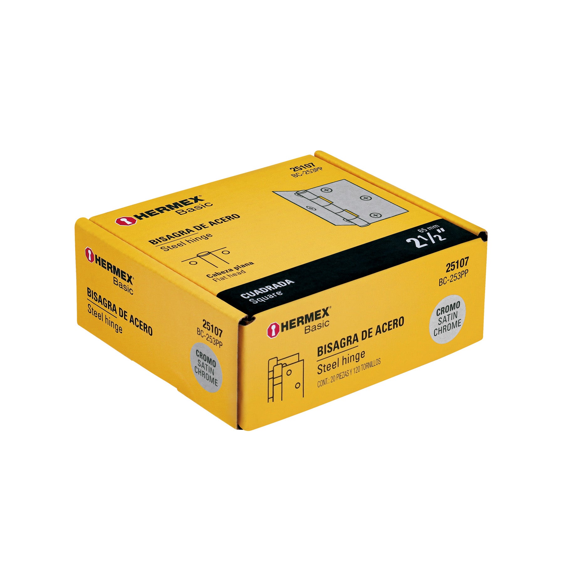 Bisagra cuadrada 2-1/2", satinado, cabeza plana, BASIC