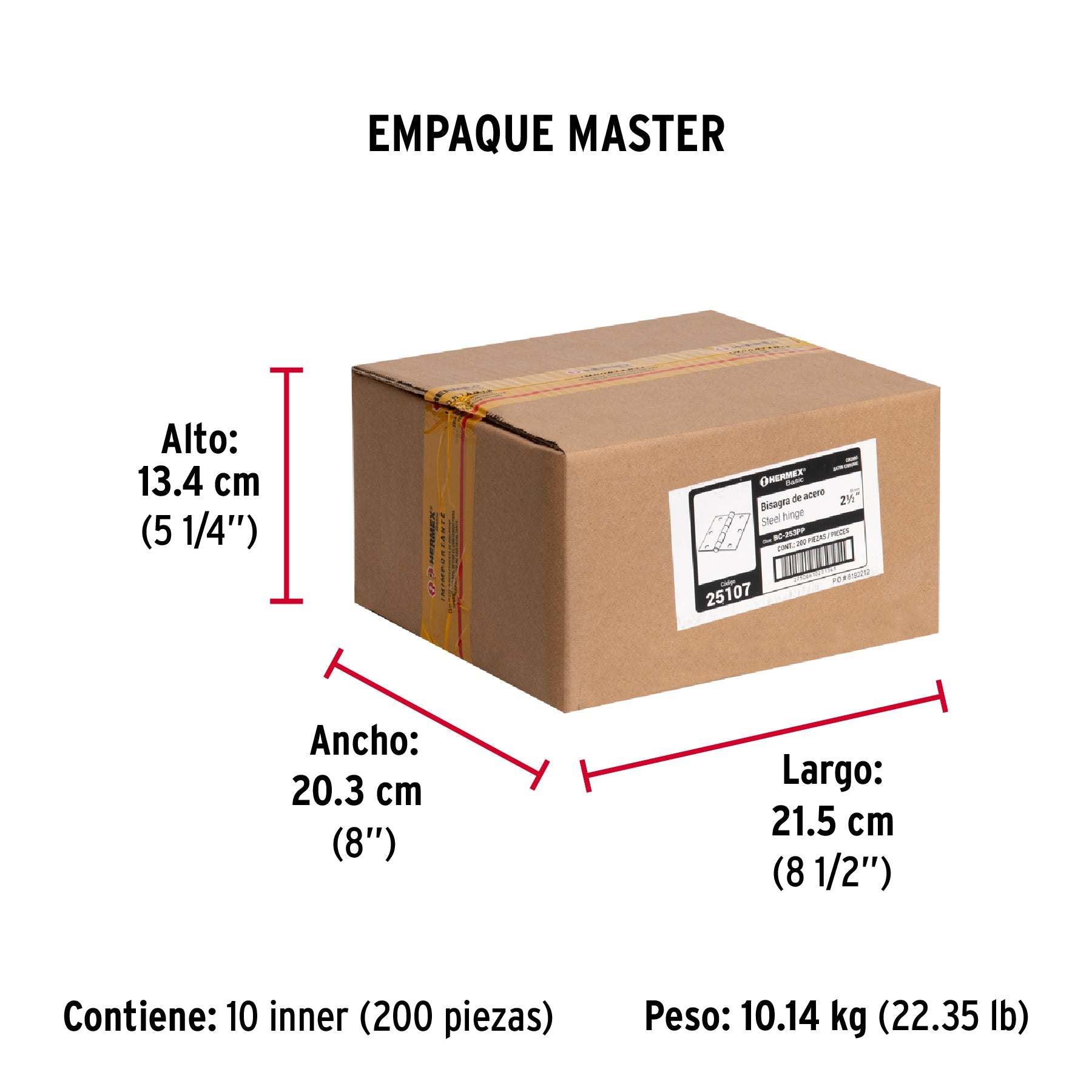 Bisagra cuadrada 2-1/2", satinado, cabeza plana, BASIC - Empaque