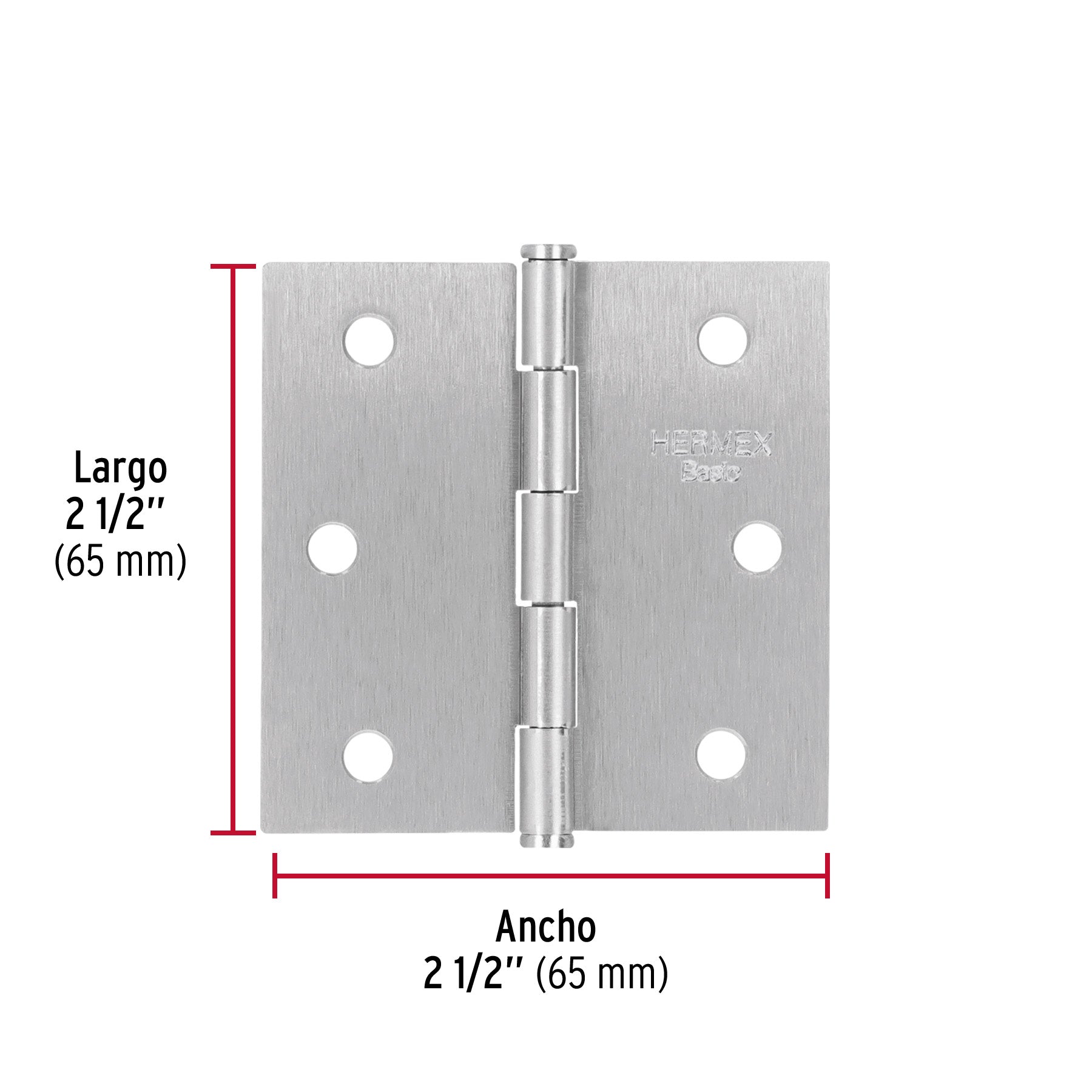 Bisagra cuadrada 2-1/2", satinado, cabeza plana, BASIC
