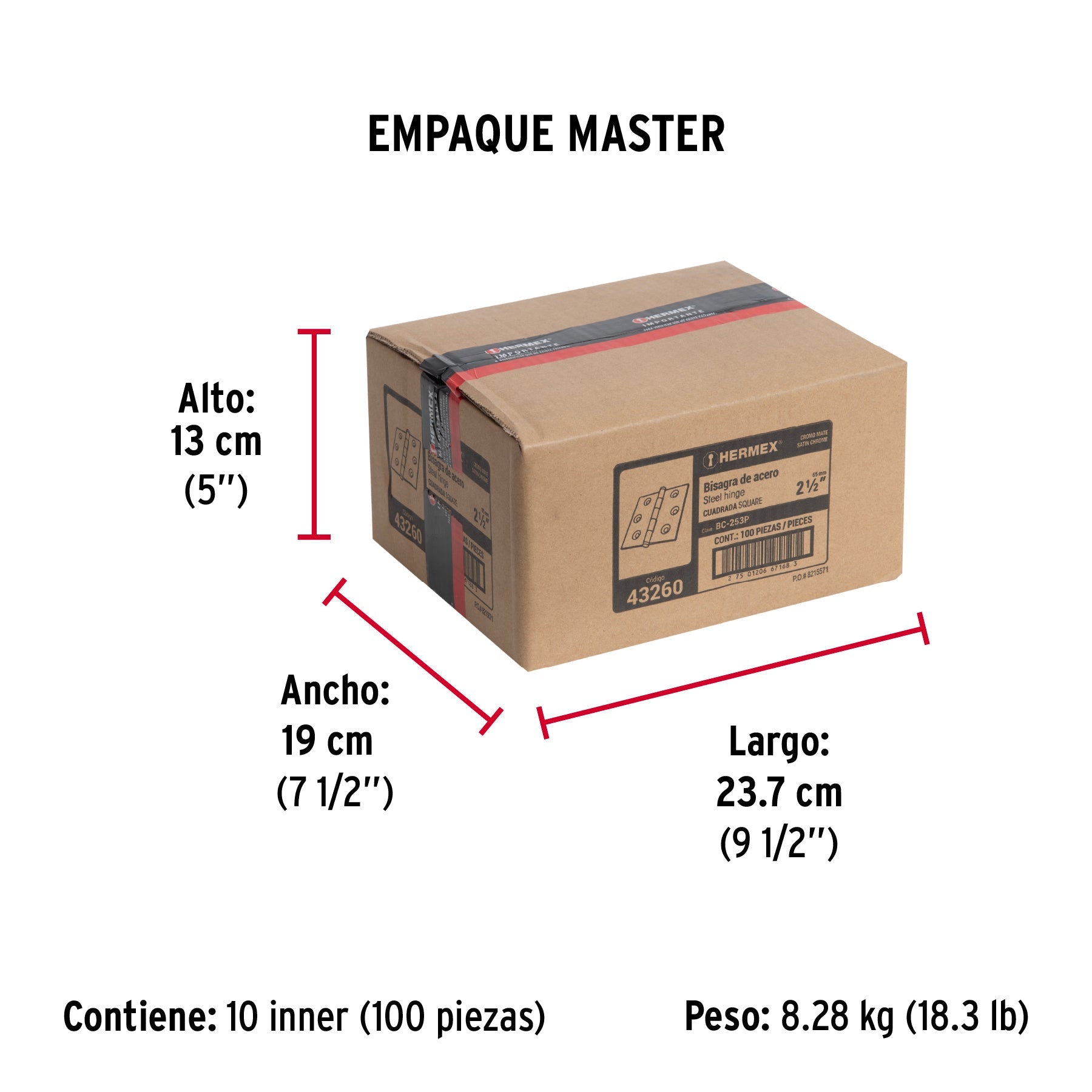 Bisagra cuadrada 2-1/2", satinado, cabeza plana, HERMEX - Empaque
