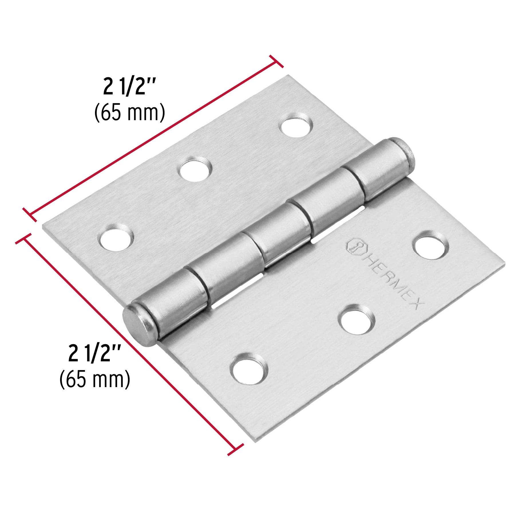 Bisagra cuadrada 2-1/2", satinado, cabeza plana, HERMEX