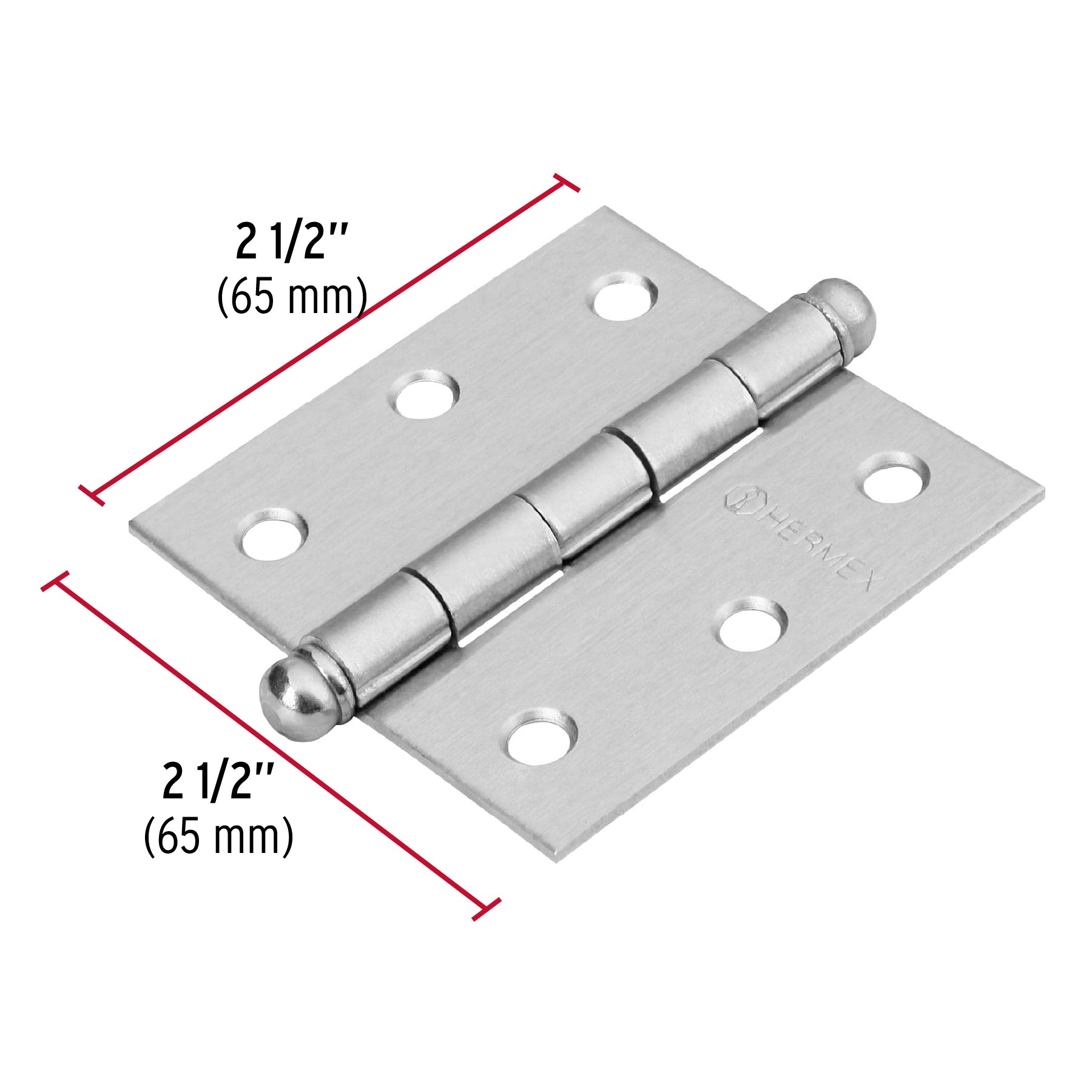 Bisagra cuadrada 2-1/2", satinado, cabeza redonda, HERMEX