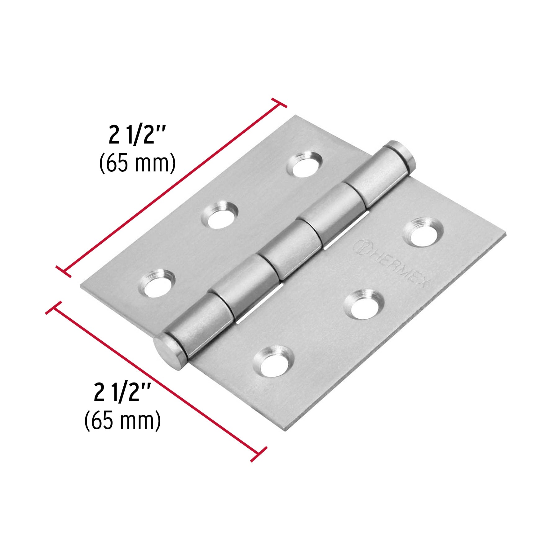 Bisagra cuadrada 2-1/2" acero inox, cabeza plana, HERMEX