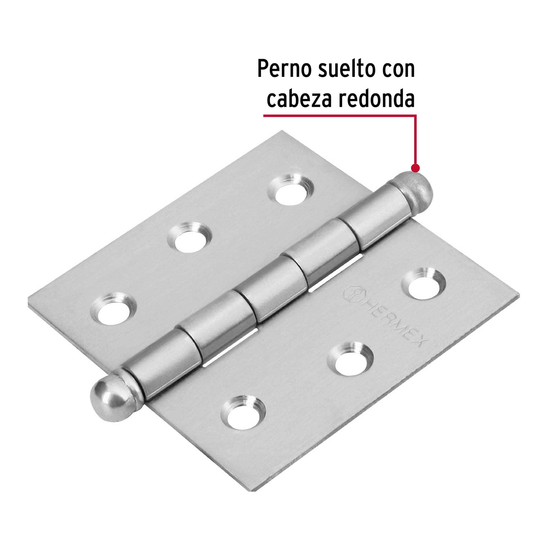 Bisagra cuadrada 2-1/2" acero inox, cabeza redonda, HERMEX