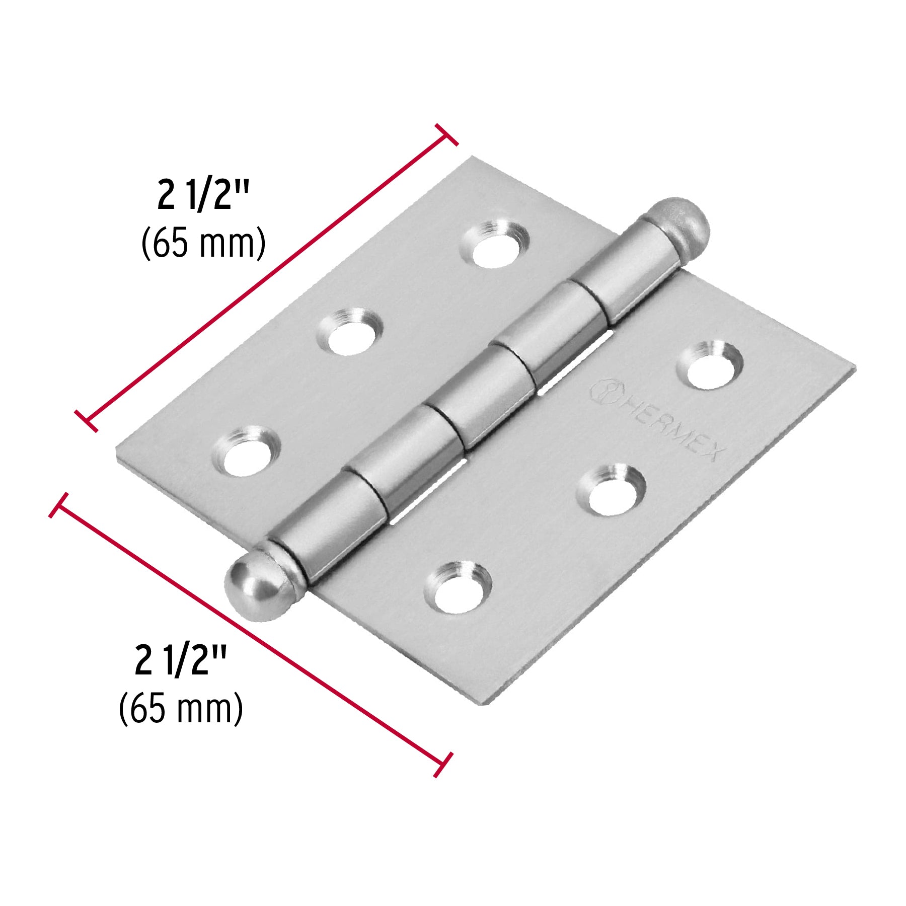 Bisagra cuadrada 2-1/2" acero inox, cabeza redonda, HERMEX
