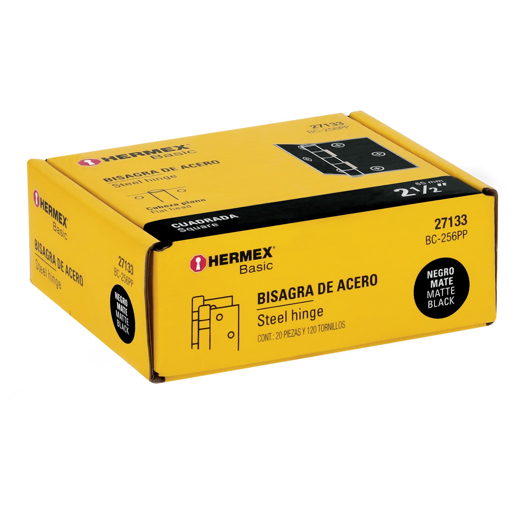 Bisagra cuadrada 2-1/2", negro mate, cabeza plana, BASIC