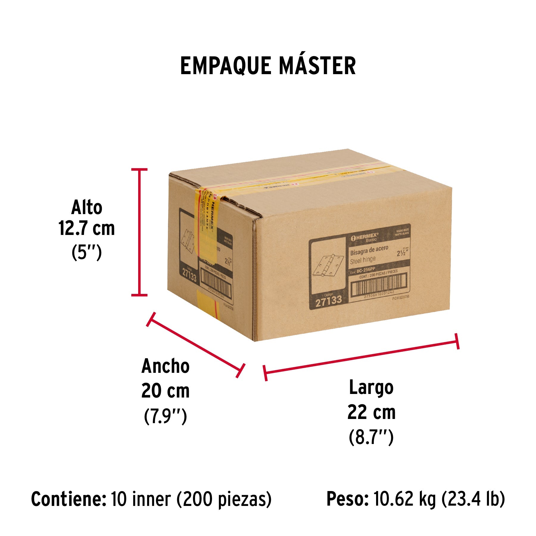 Bisagra cuadrada 2-1/2", negro mate, cabeza plana, BASIC - Empaque