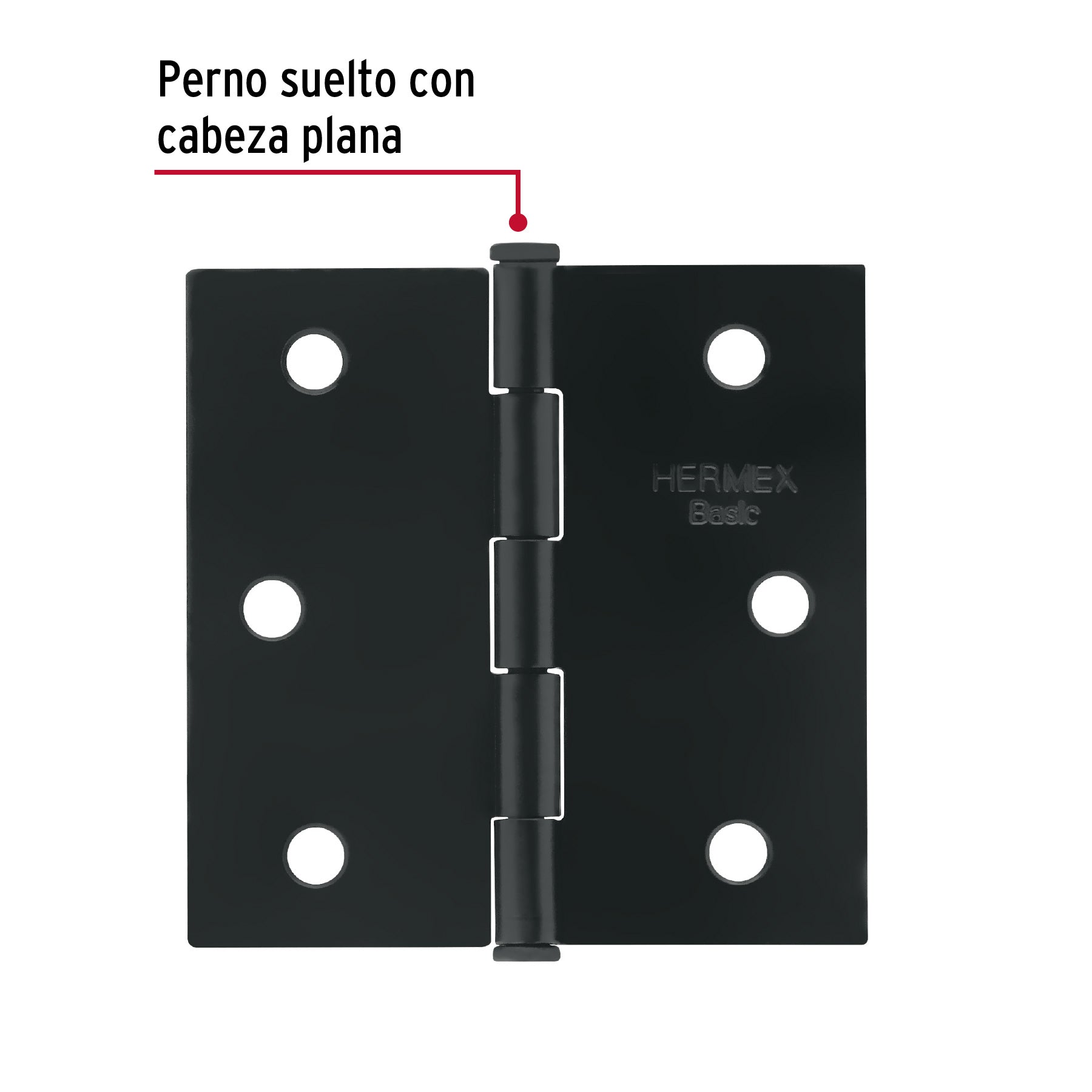 Bisagra cuadrada 2-1/2", negro mate, cabeza plana, BASIC