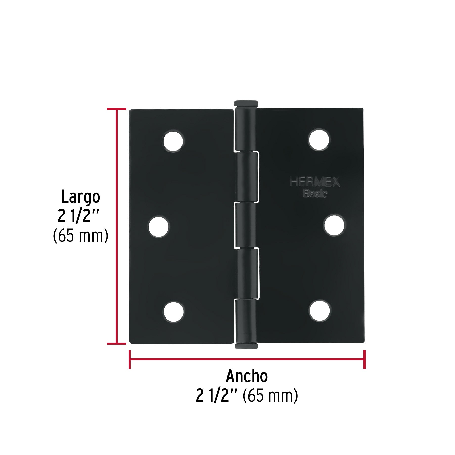 Bisagra cuadrada 2-1/2", negro mate, cabeza plana, BASIC