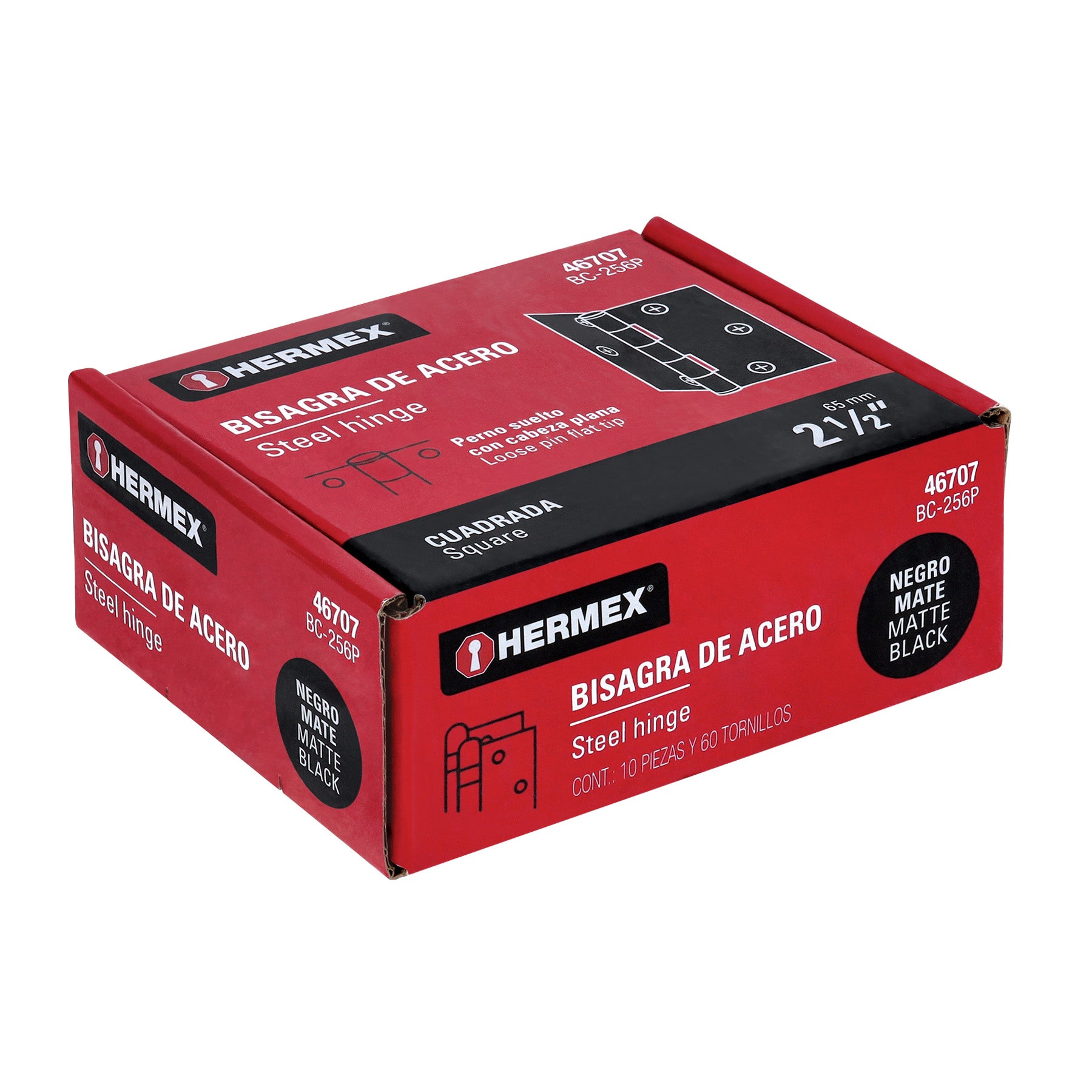 Bisagra cuadrada 2 1/2", negro mate, cabeza plana, HERMEX