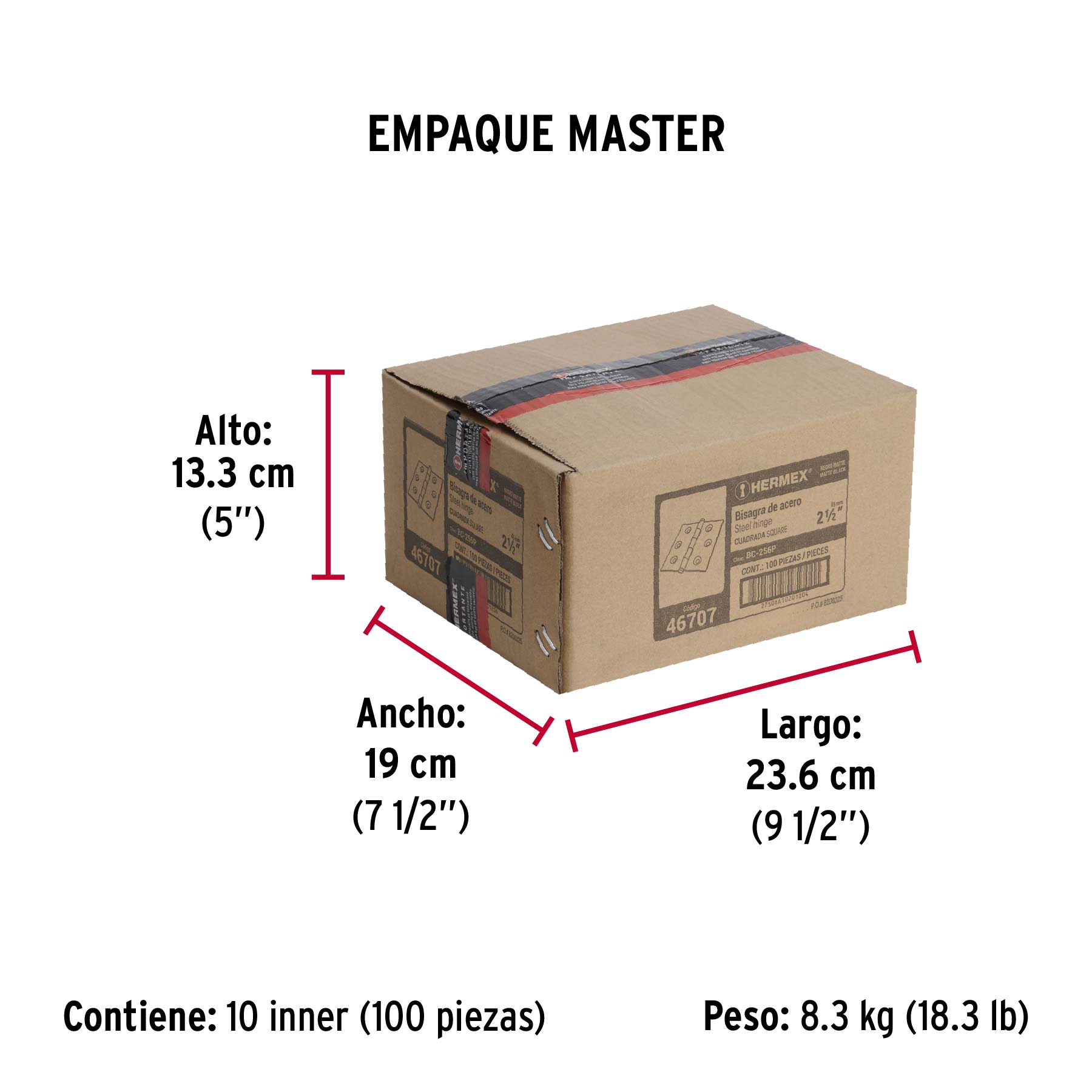 Bisagra cuadrada 2 1/2", negro mate, cabeza plana, HERMEX - Empaque