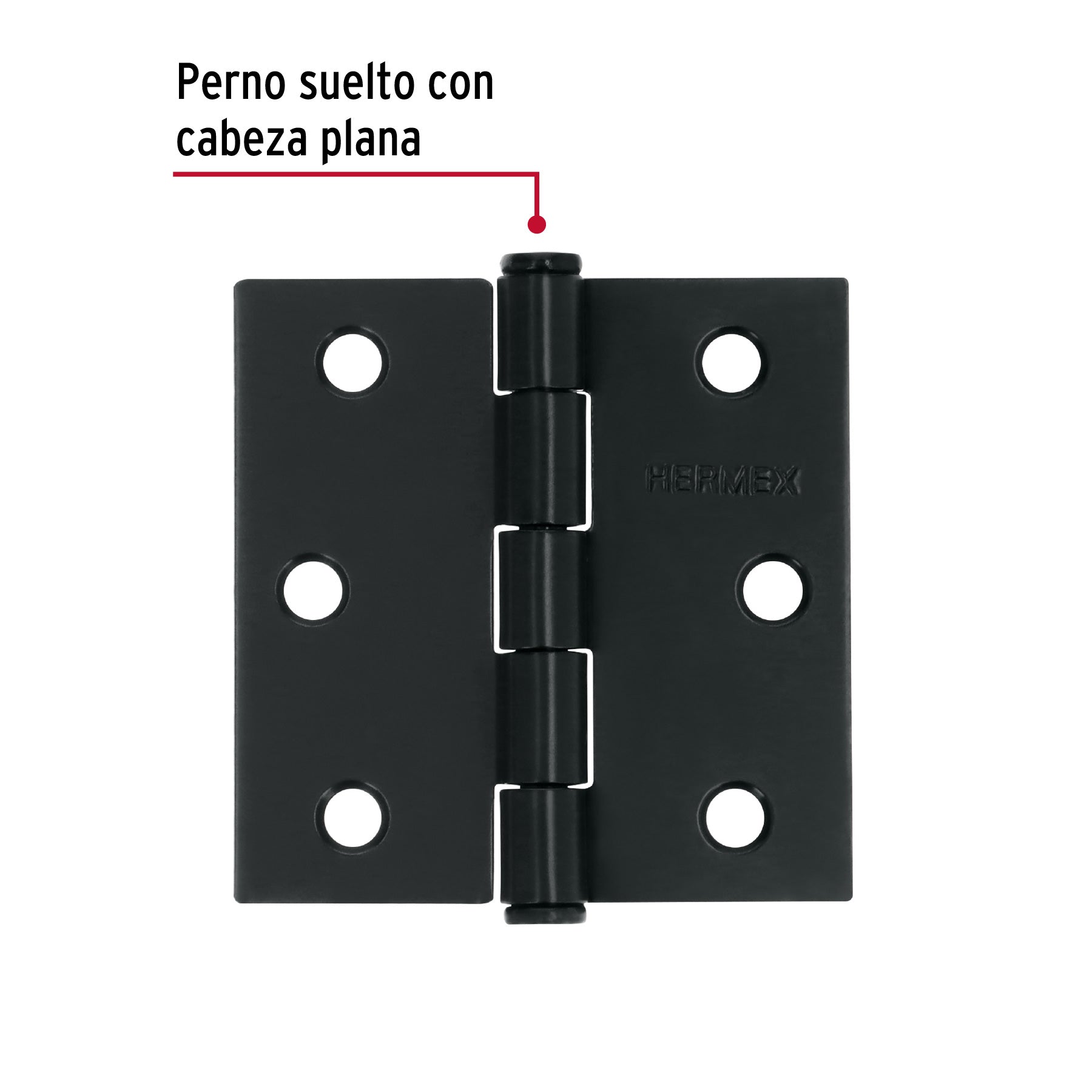 Bisagra cuadrada 2 1/2", negro mate, cabeza plana, HERMEX