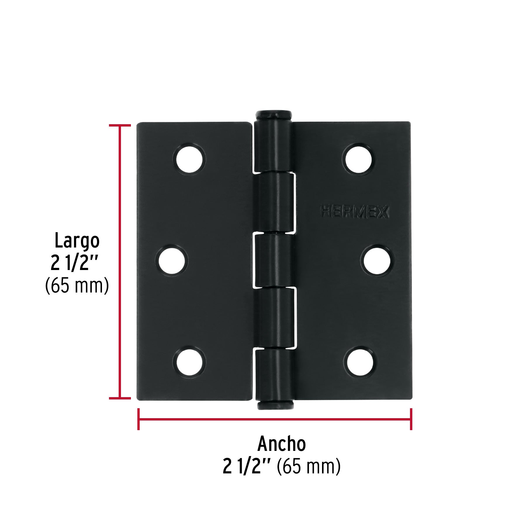 Bisagra cuadrada 2 1/2", negro mate, cabeza plana, HERMEX
