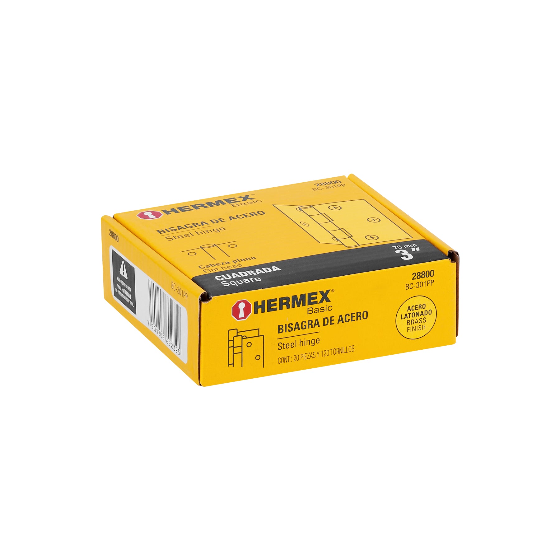 Bisagra cuadrada 3", latonado, cabeza plana, HERMEX BASIC