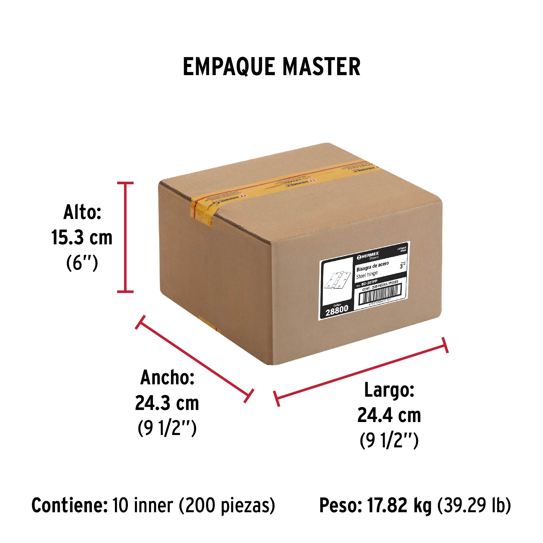 Bisagra cuadrada 3", latonado, cabeza plana, HERMEX BASIC - Empaque