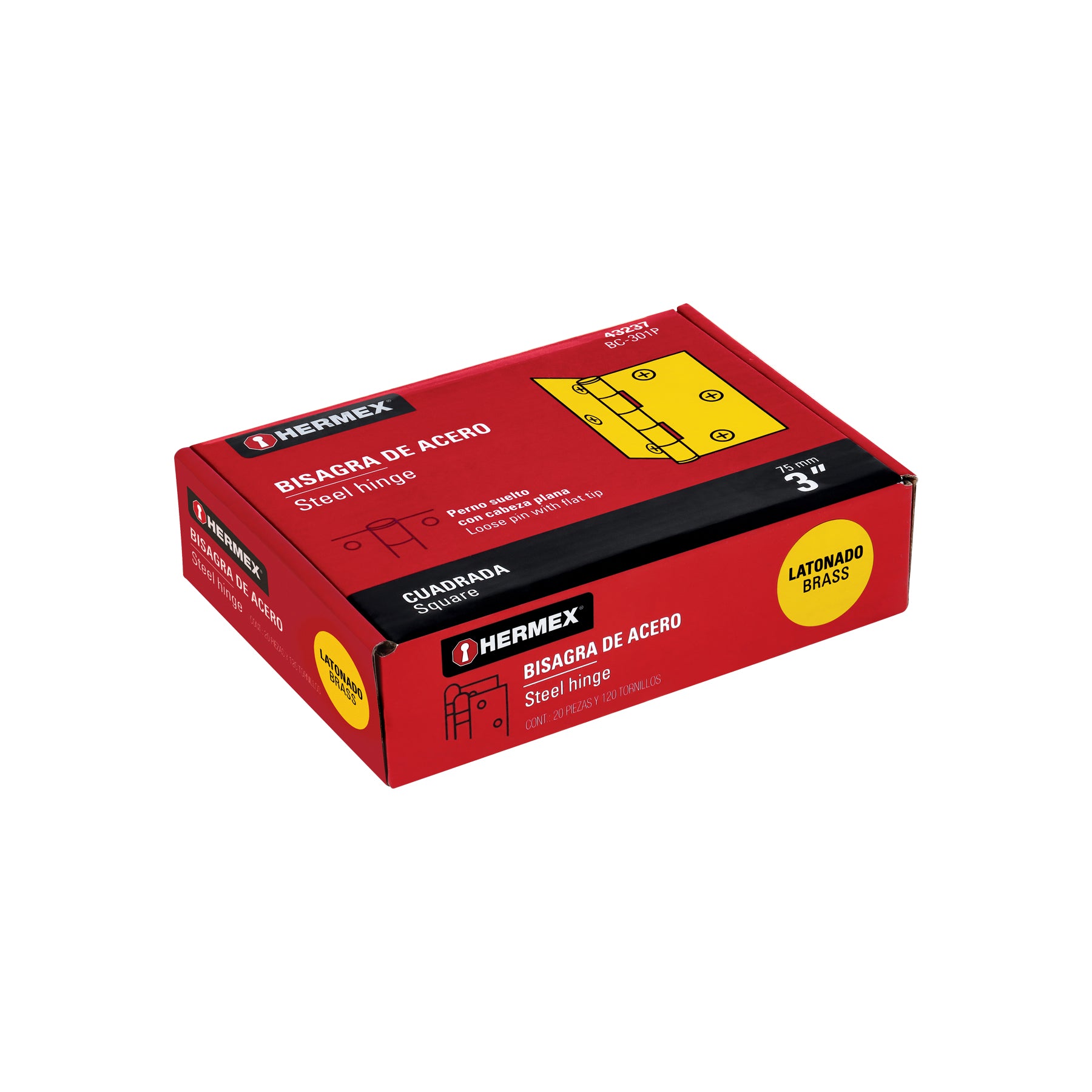 Bisagra cuadrada 3", latonado, cabeza plana, HERMEX