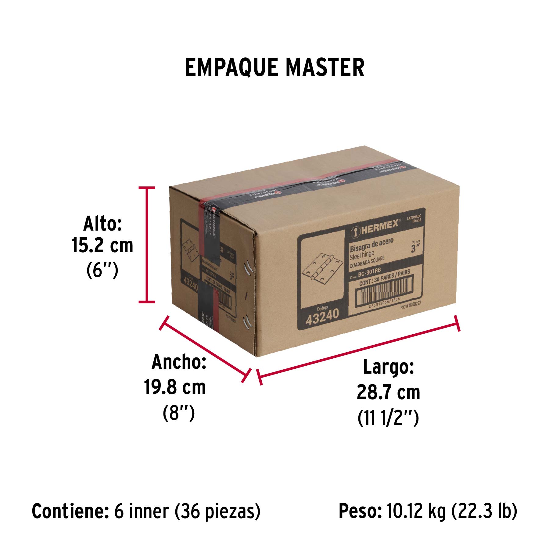 Bolsa 2 bisagras cuadradas 3" latonado, cabeza redonda - Empaque