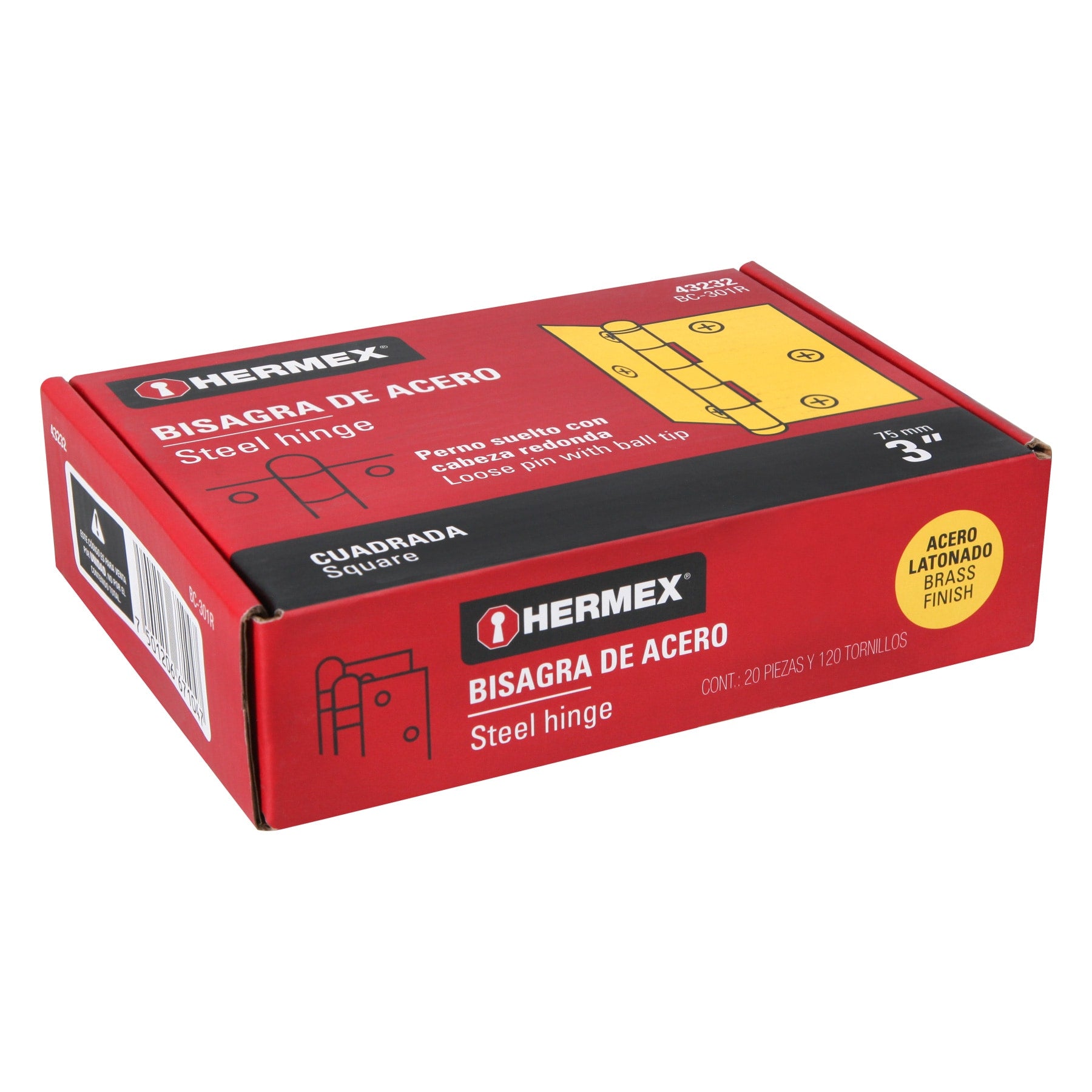 Bisagra cuadrada 3", latonado, cabeza redonda, HERMEX