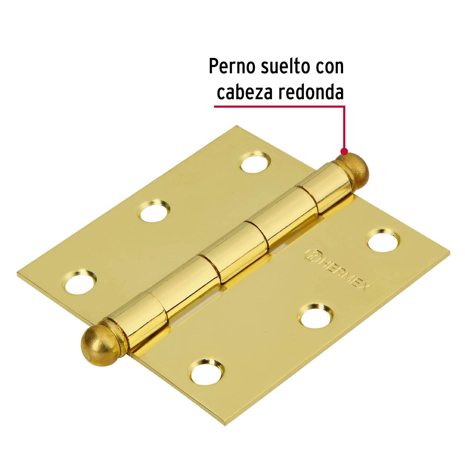 Bisagra cuadrada 3", latonado, cabeza redonda, HERMEX