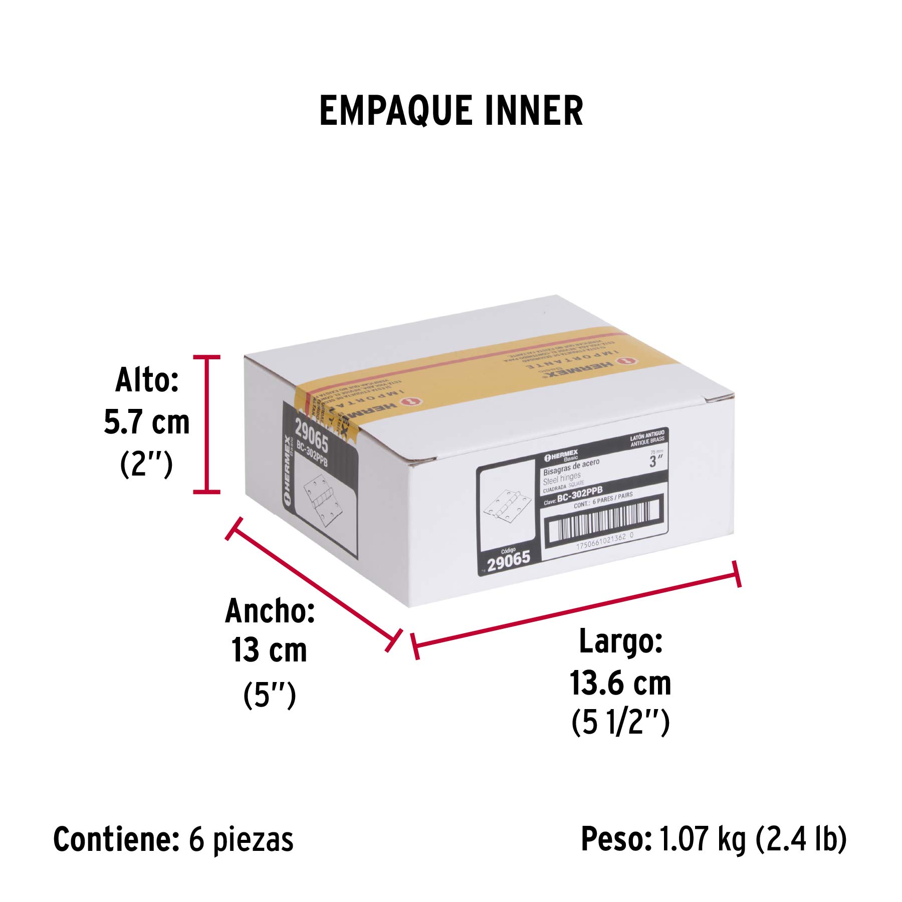 Bolsa c/2 bisagras cuadradas 3", plana, latón ant, BASIC - Empaque