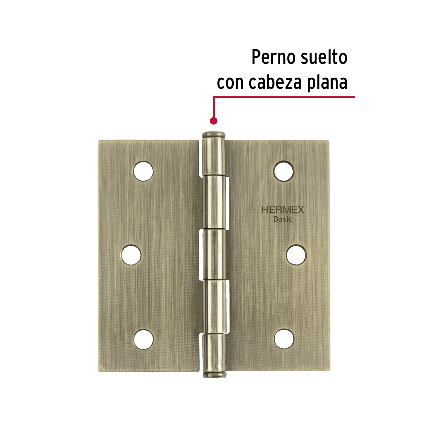 Bisagra cuadrada 3", latón antiguo, cabeza plana, BASIC