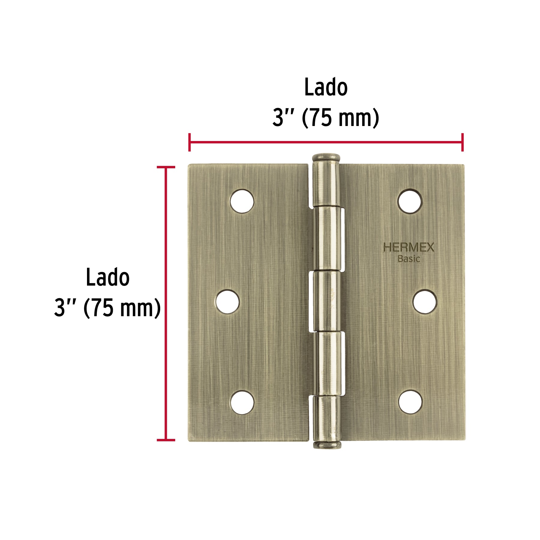 Bisagra cuadrada 3", latón antiguo, cabeza plana, BASIC