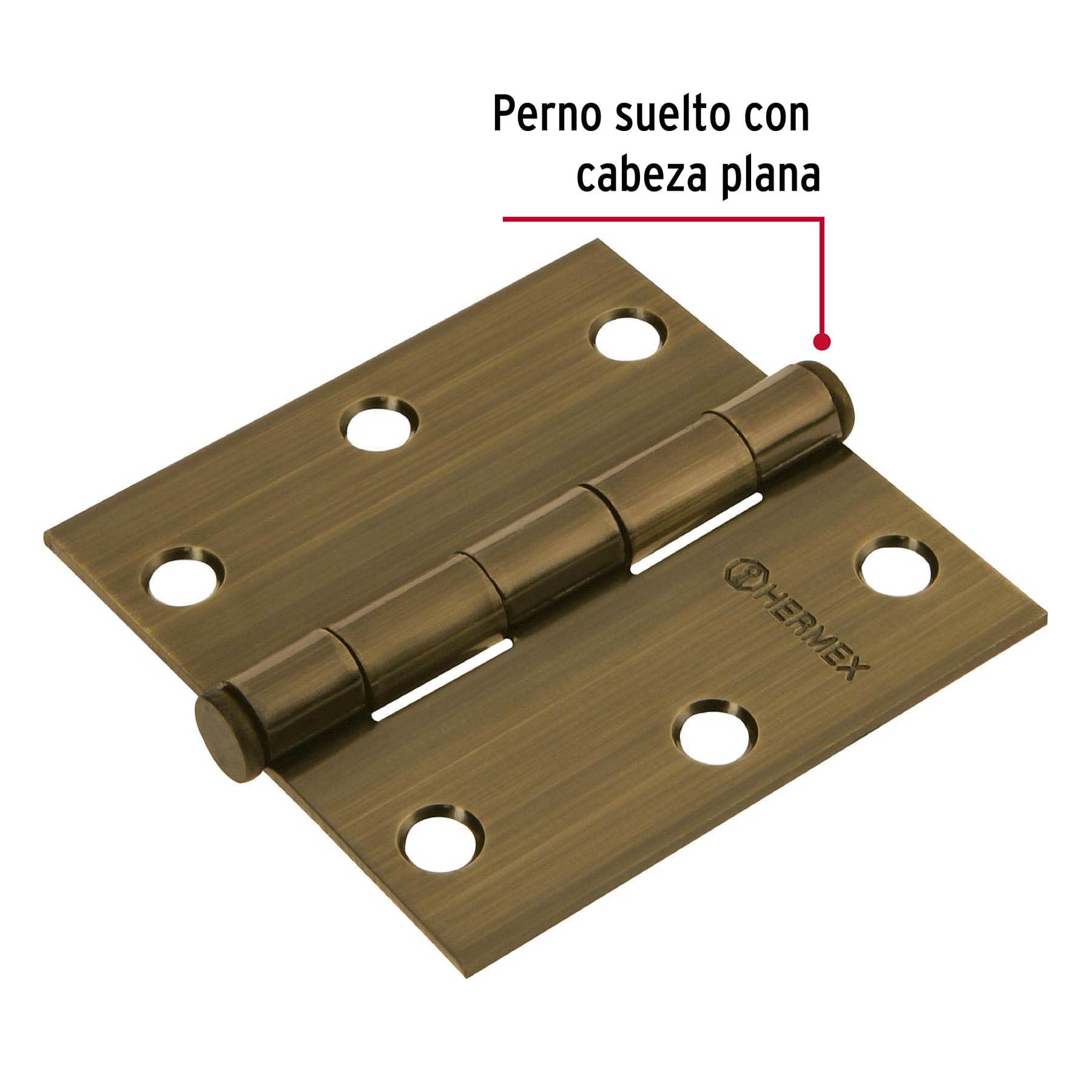 Bisagra cuadrada 3", latón antiguo, cabeza plana, HERMEX