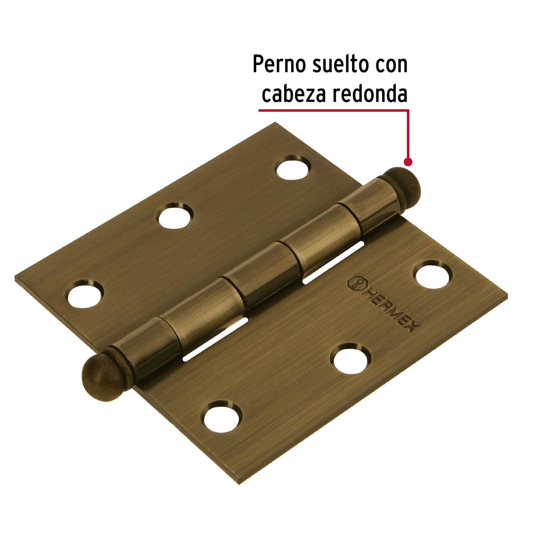 Bisagra cuadrada 3", latón antiguo, cabeza redonda, HERMEX
