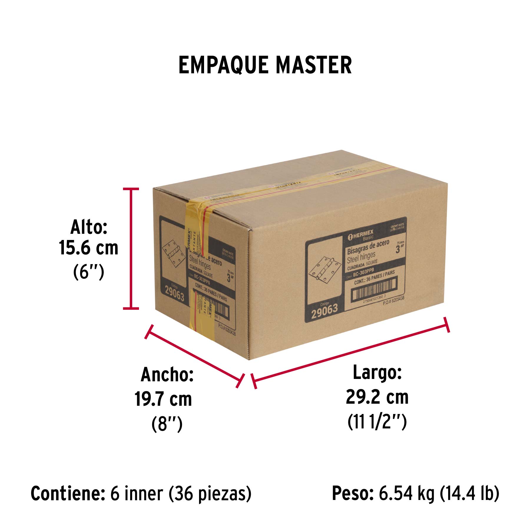Bolsa c/2 bisagras cuadradas 3", plana, satinado, BASIC - Empaque
