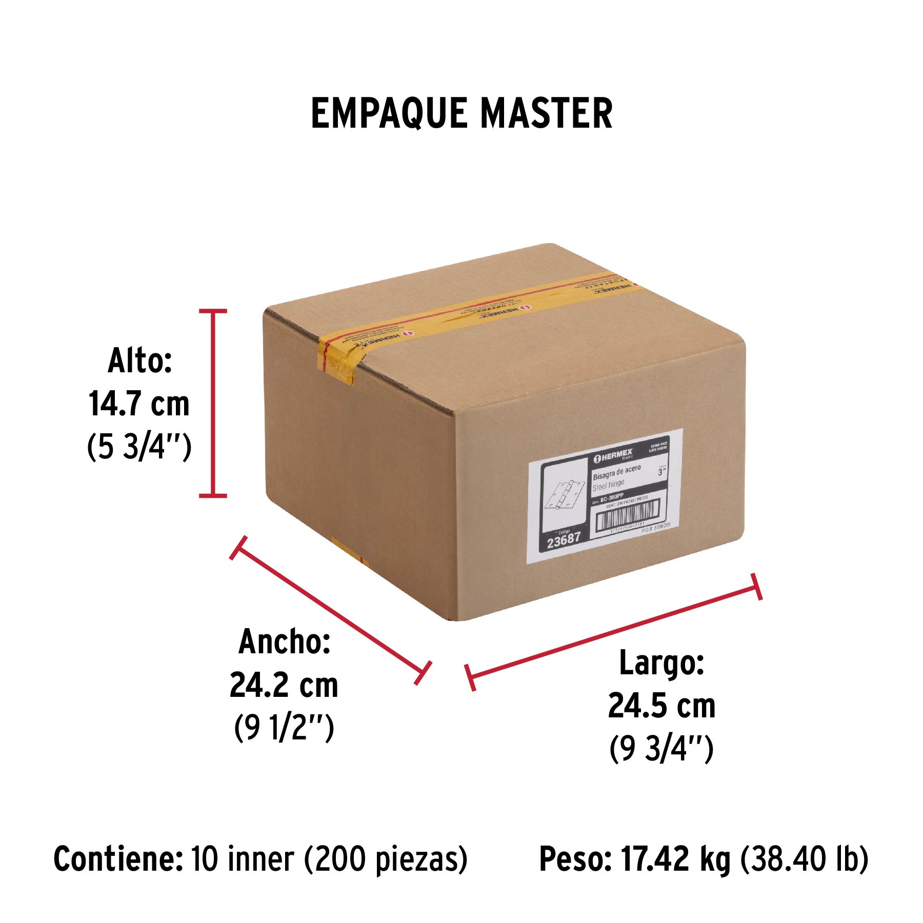 Bisagra cuadrada 3", satinado, cabeza plana, BASIC - Empaque
