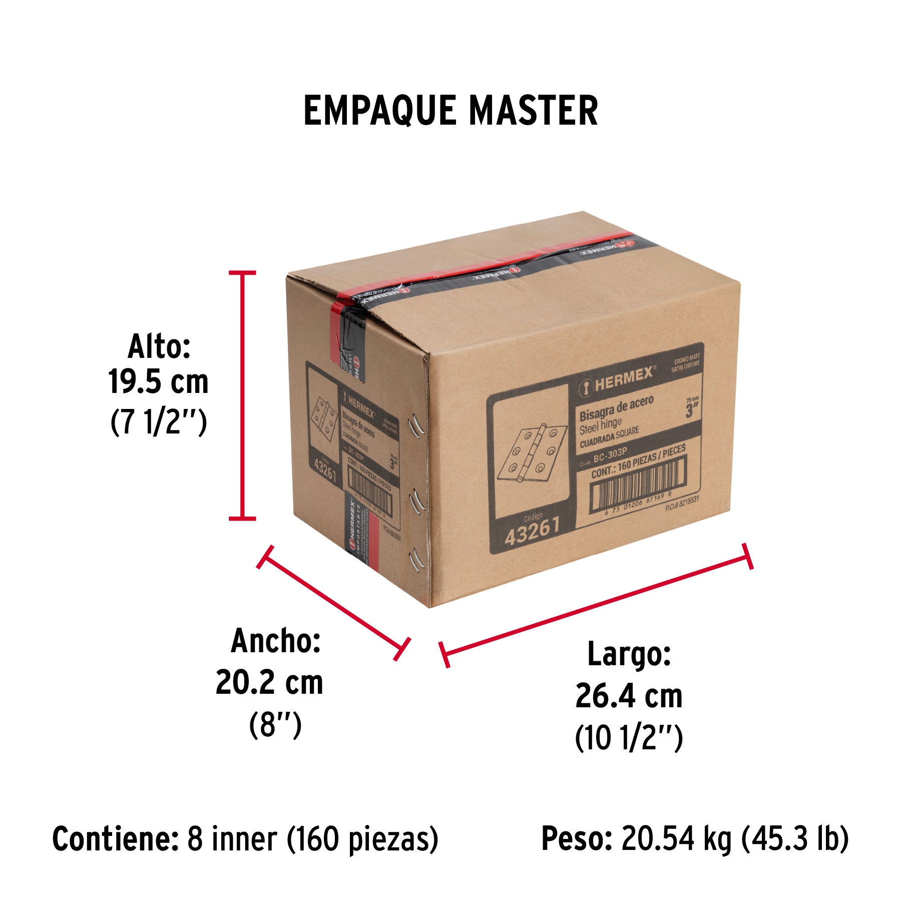 Bisagra cuadrada 3", satinado, cabeza plana, HERMEX - Empaque