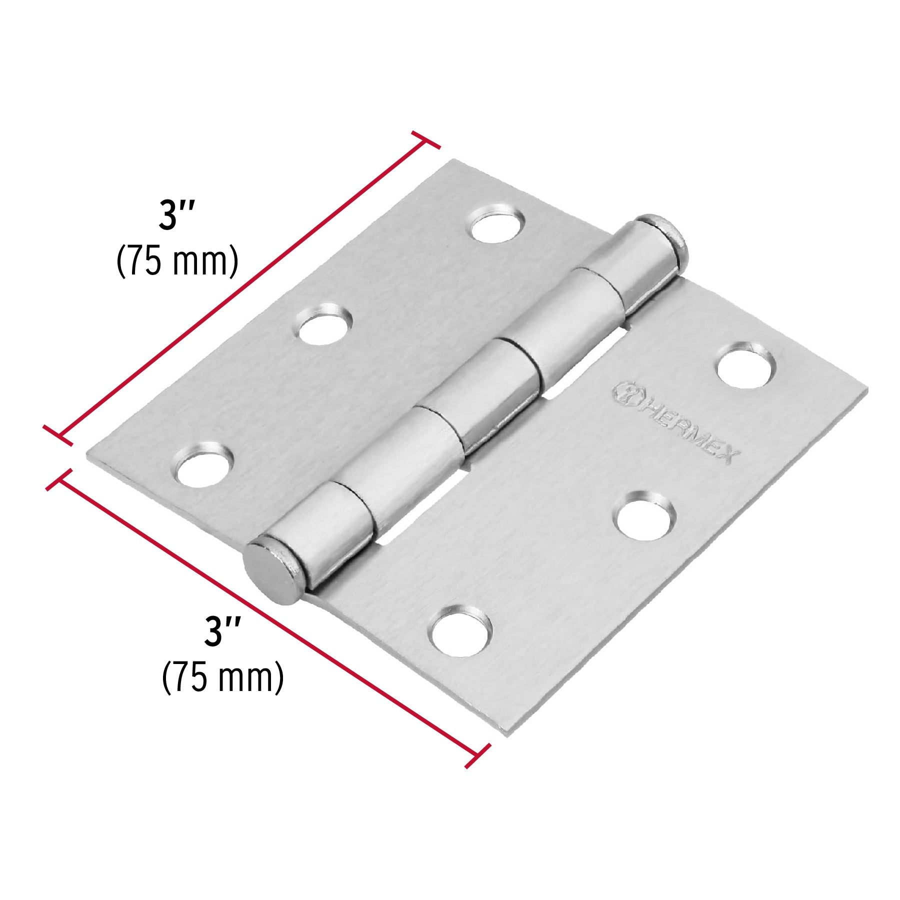 Bisagra cuadrada 3", satinado, cabeza plana, HERMEX