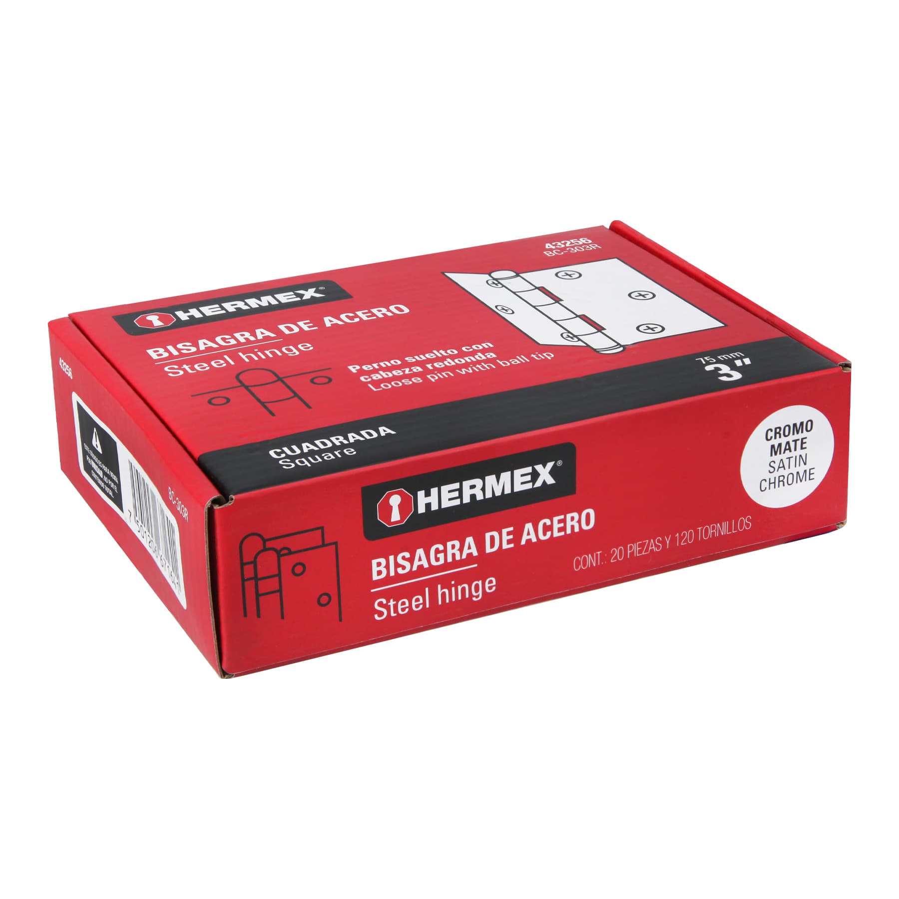Bisagra cuadrada 3", satinado, cabeza redonda, HERMEX