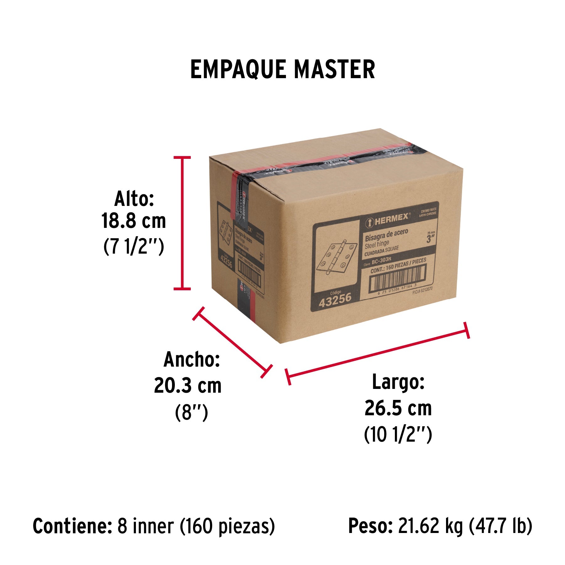 Bisagra cuadrada 3", satinado, cabeza redonda, HERMEX - Empaque