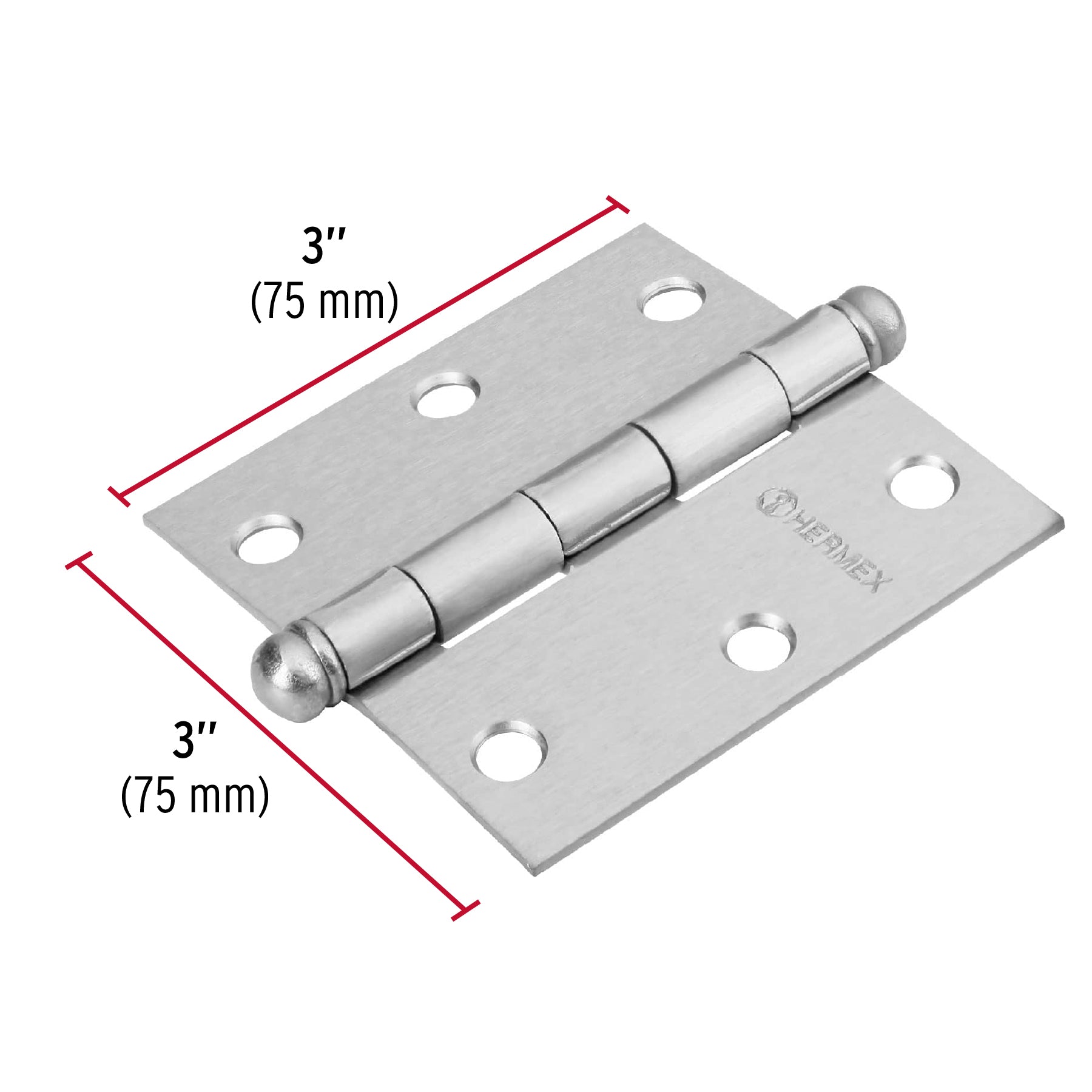 Bisagra cuadrada 3", satinado, cabeza redonda, HERMEX