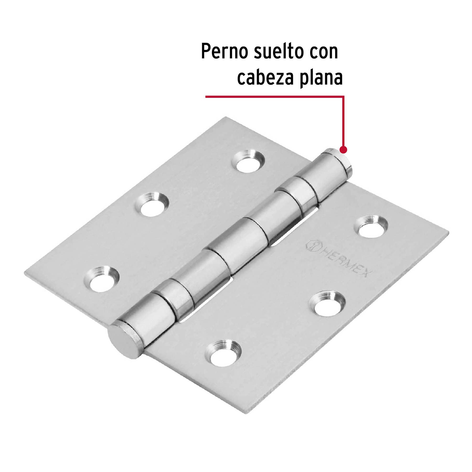 Bisagra cuadrada 3" acero inox, cabeza plana, HERMEX
