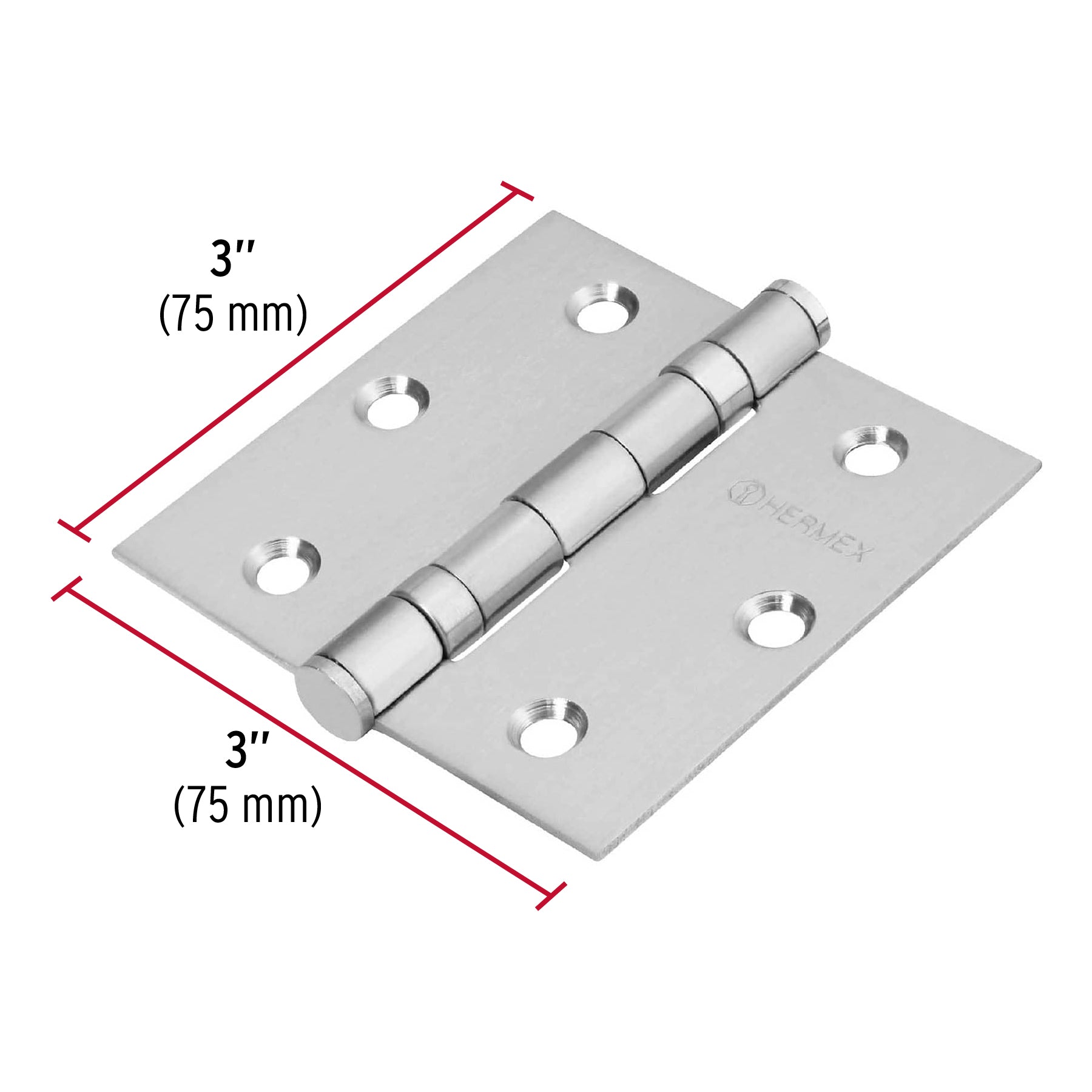 Bisagra cuadrada 3" acero inox, cabeza plana, HERMEX