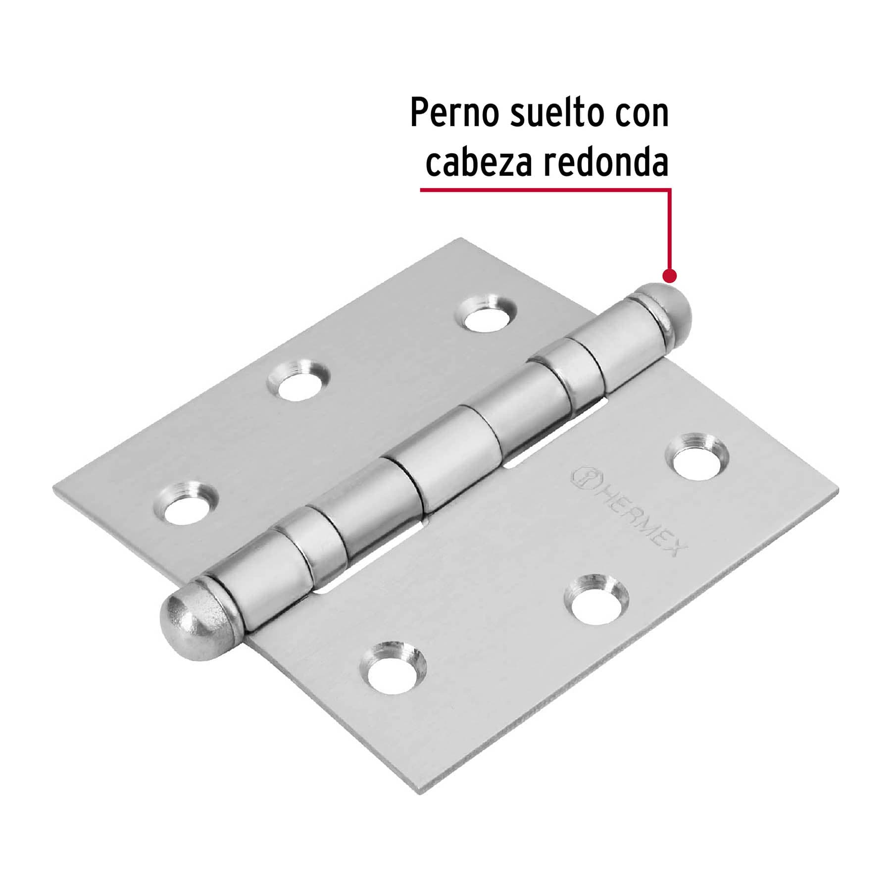 Bisagra cuadrada 3" acero inox, cabeza redonda, HERMEX