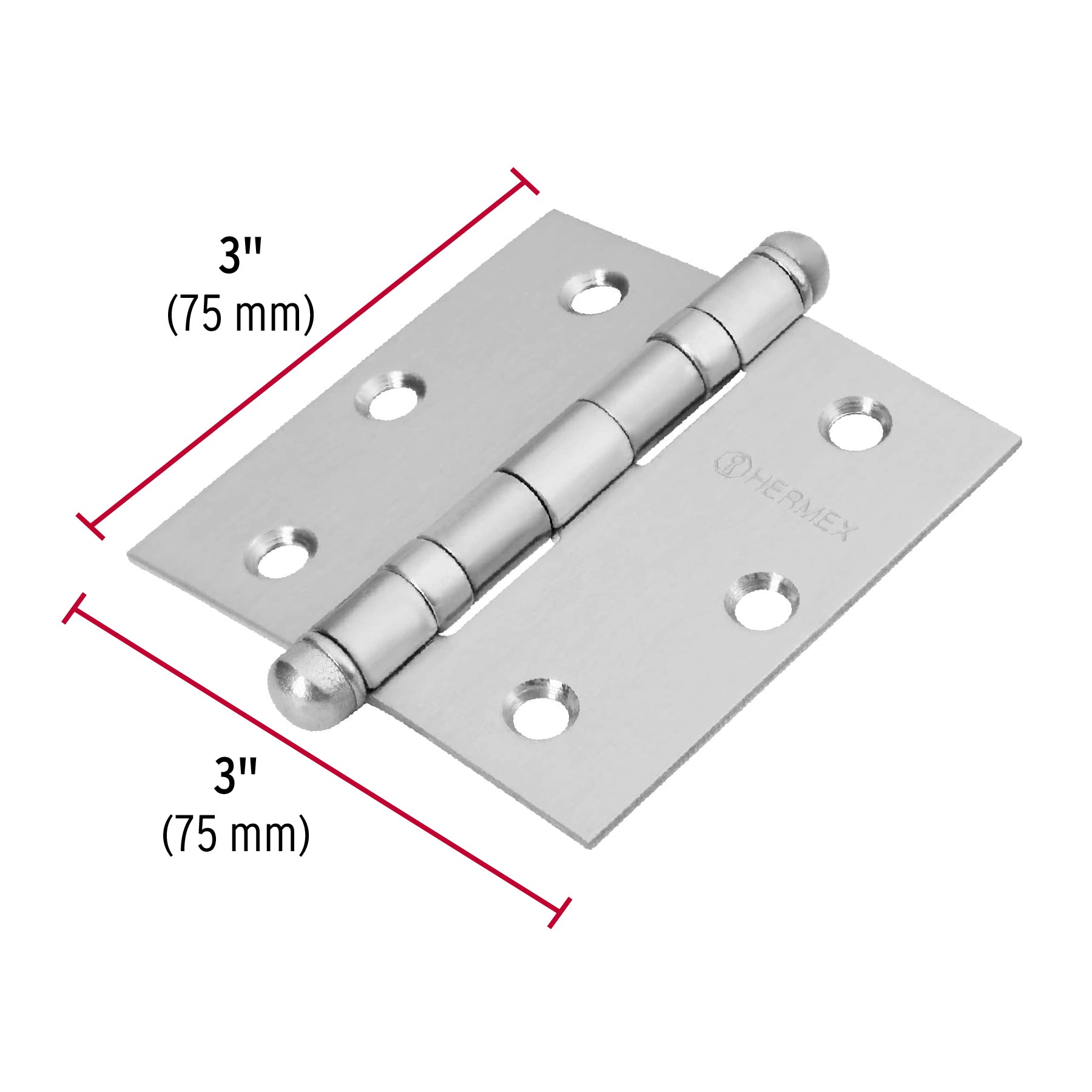 Bisagra cuadrada 3" acero inox, cabeza redonda, HERMEX