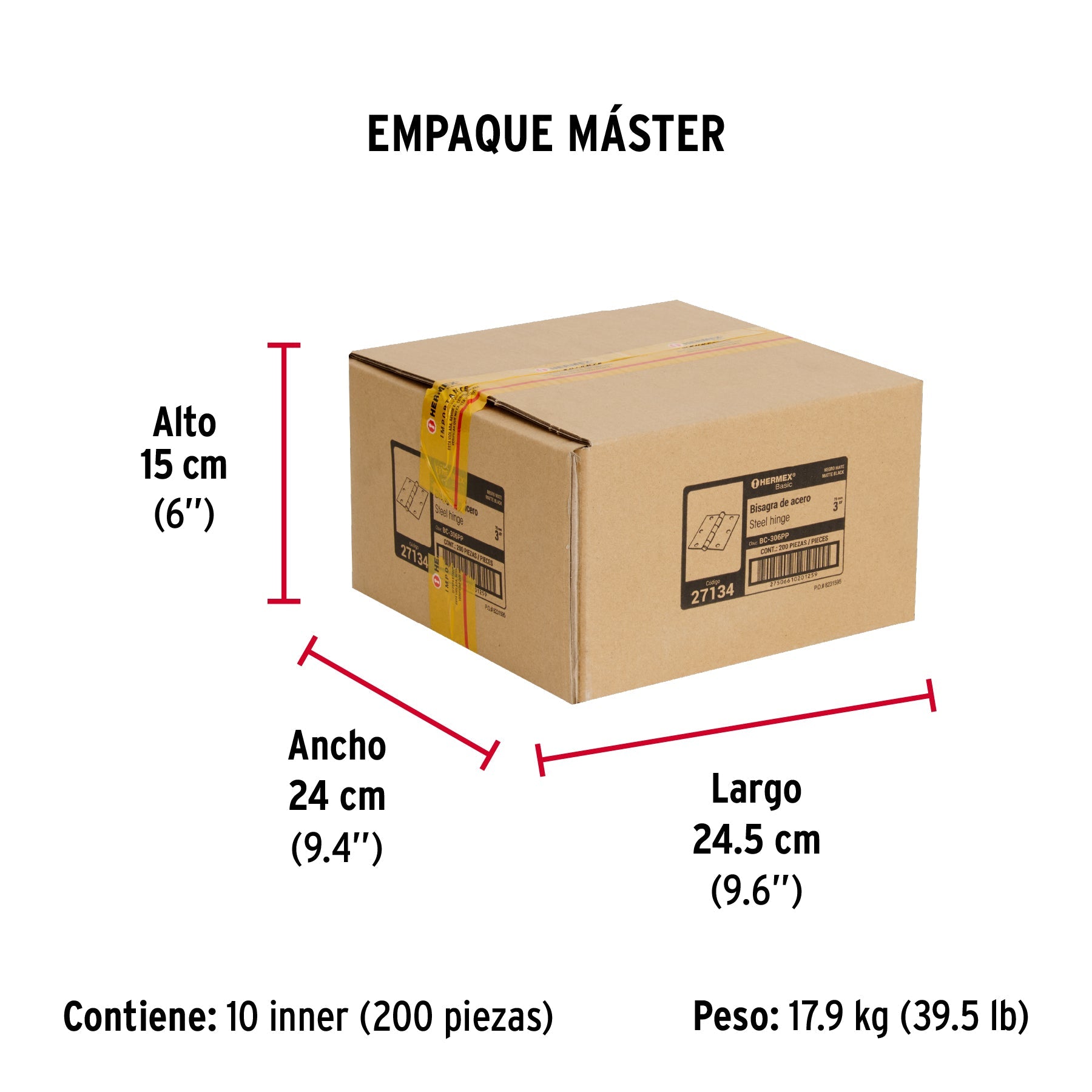 Bisagra cuadrada 3", negro mate, cabeza plana, BASIC - Empaque