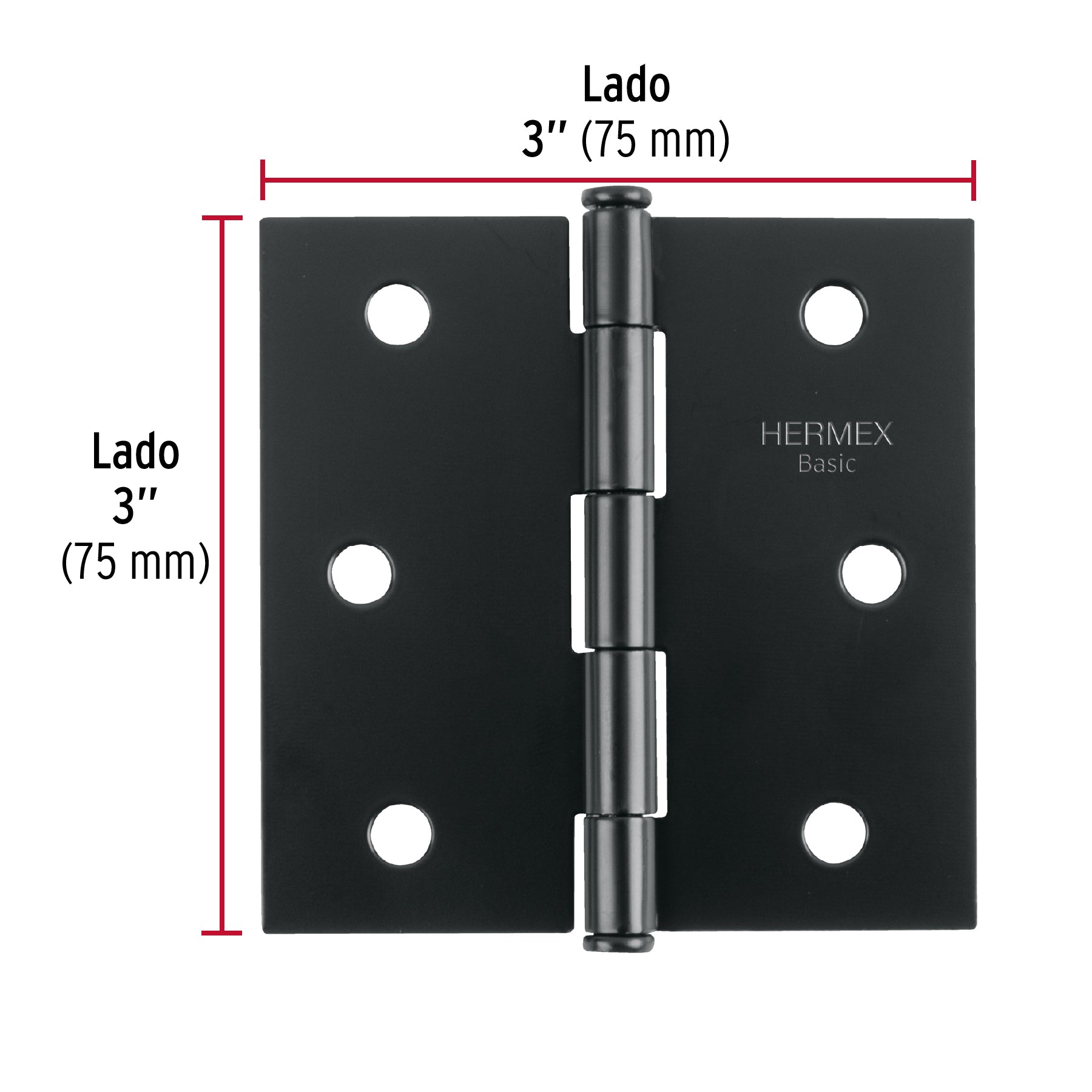 Bisagra cuadrada 3", negro mate, cabeza plana, BASIC