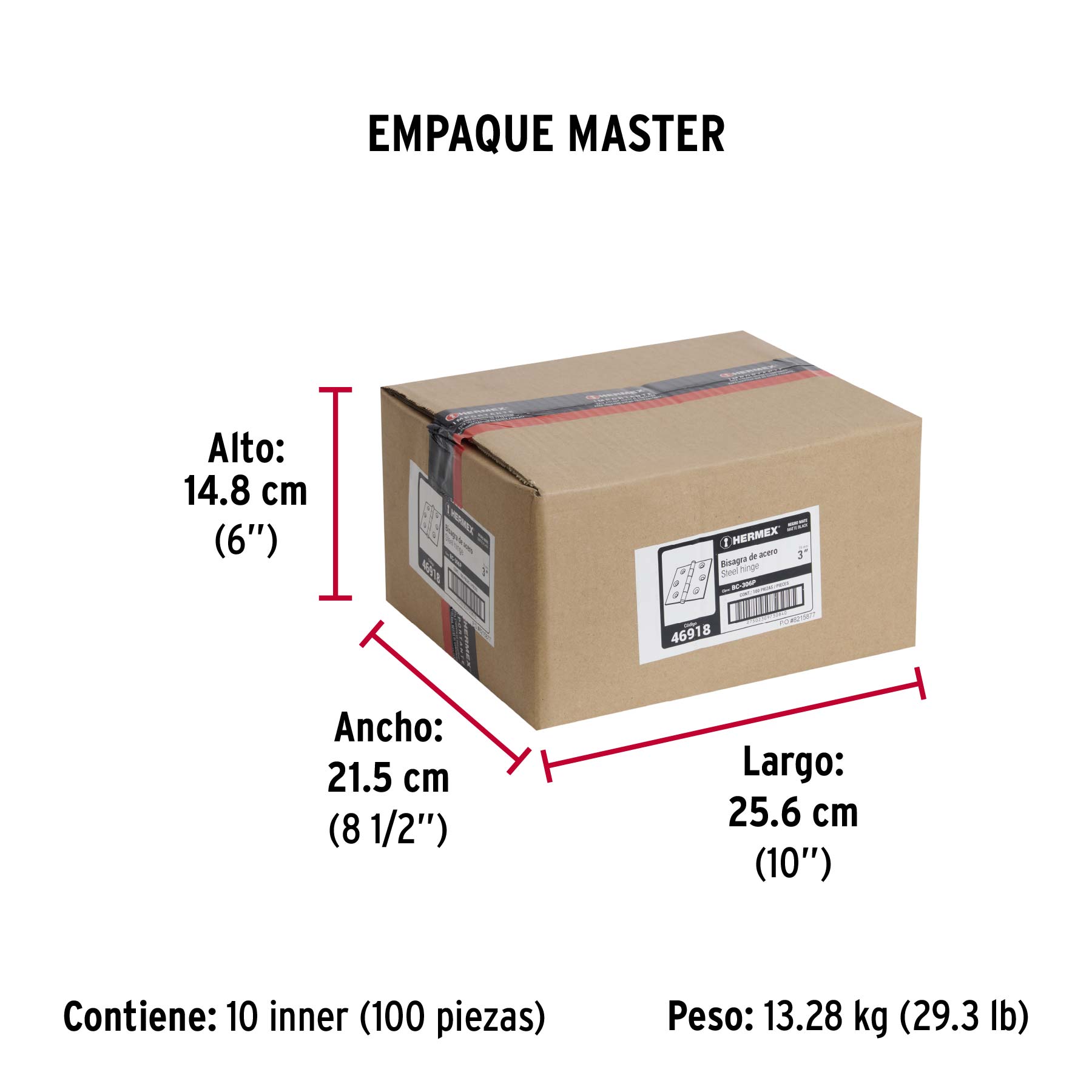 Bisagra cuadrada 3", negro mate, cabeza plana, HERMEX - Empaque