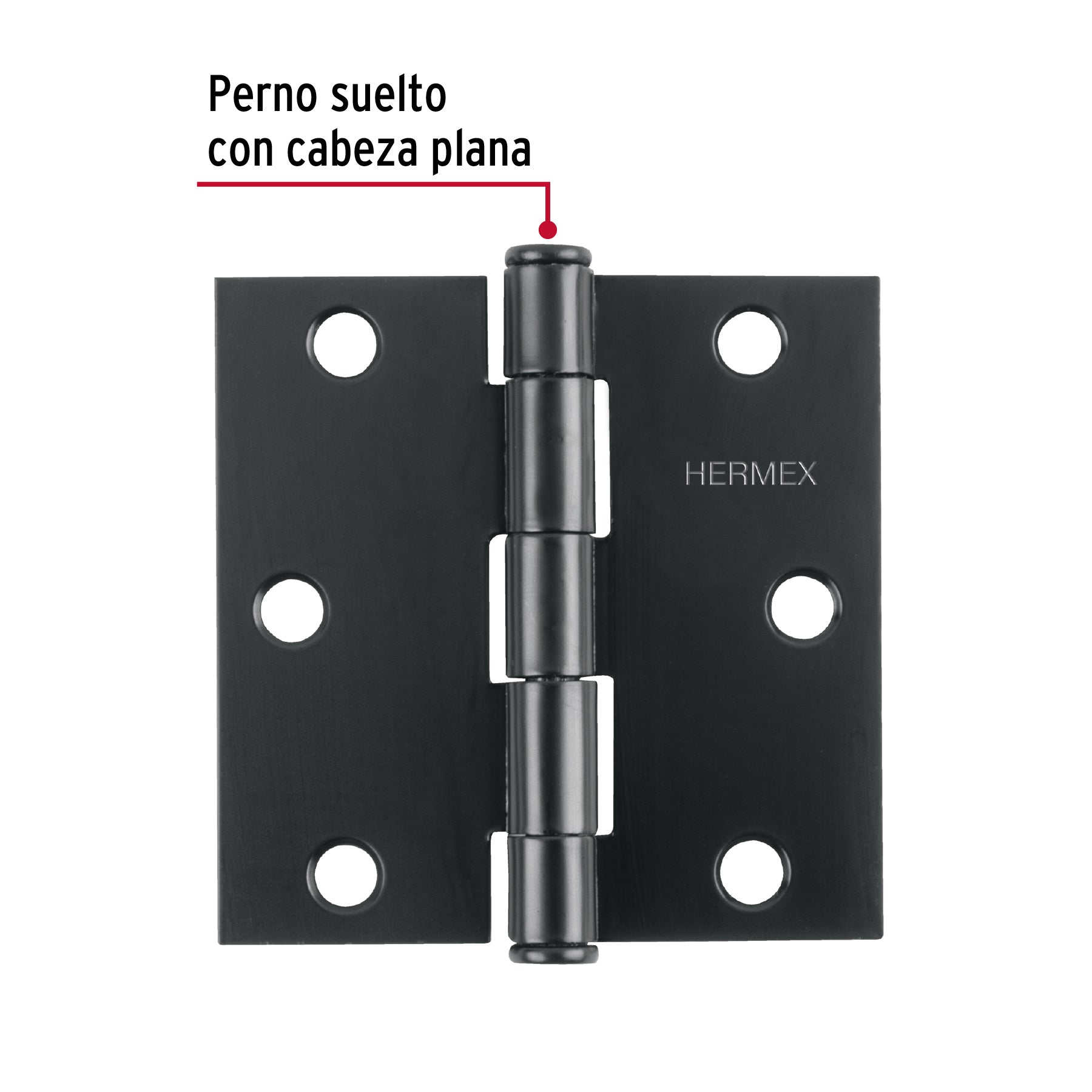 Bisagra cuadrada 3", negro mate, cabeza plana, HERMEX