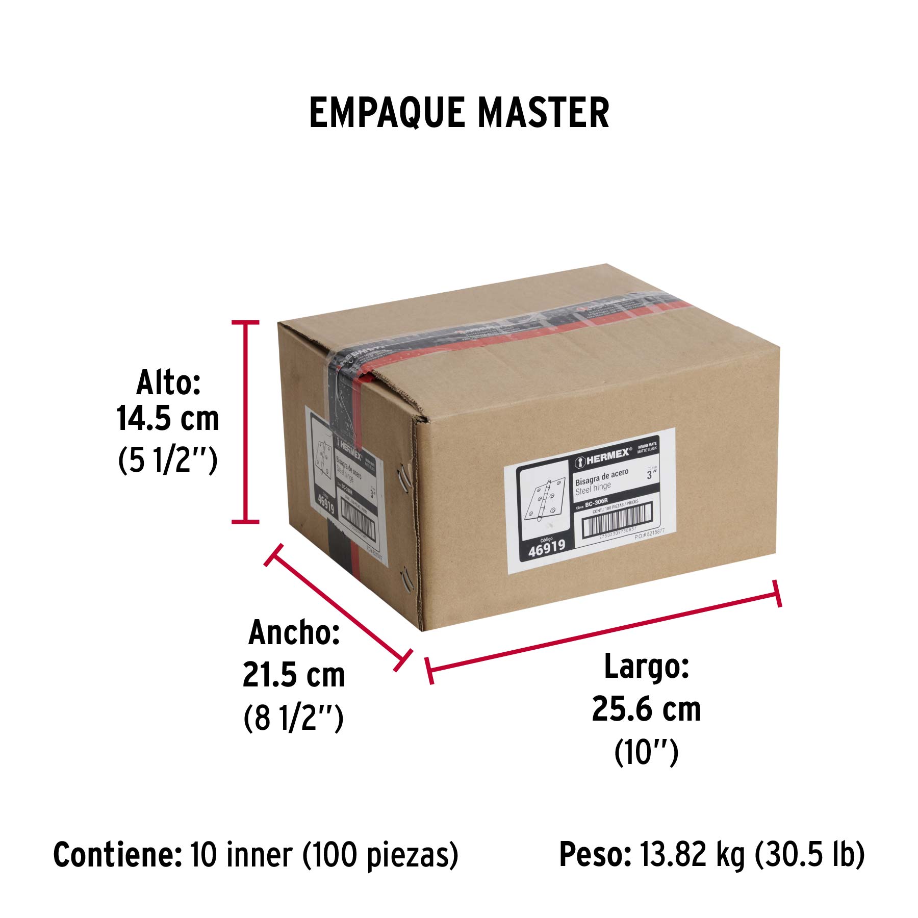 Bisagra cuadrada 3", negro mate, cabeza redonda, HERMEX - Empaque