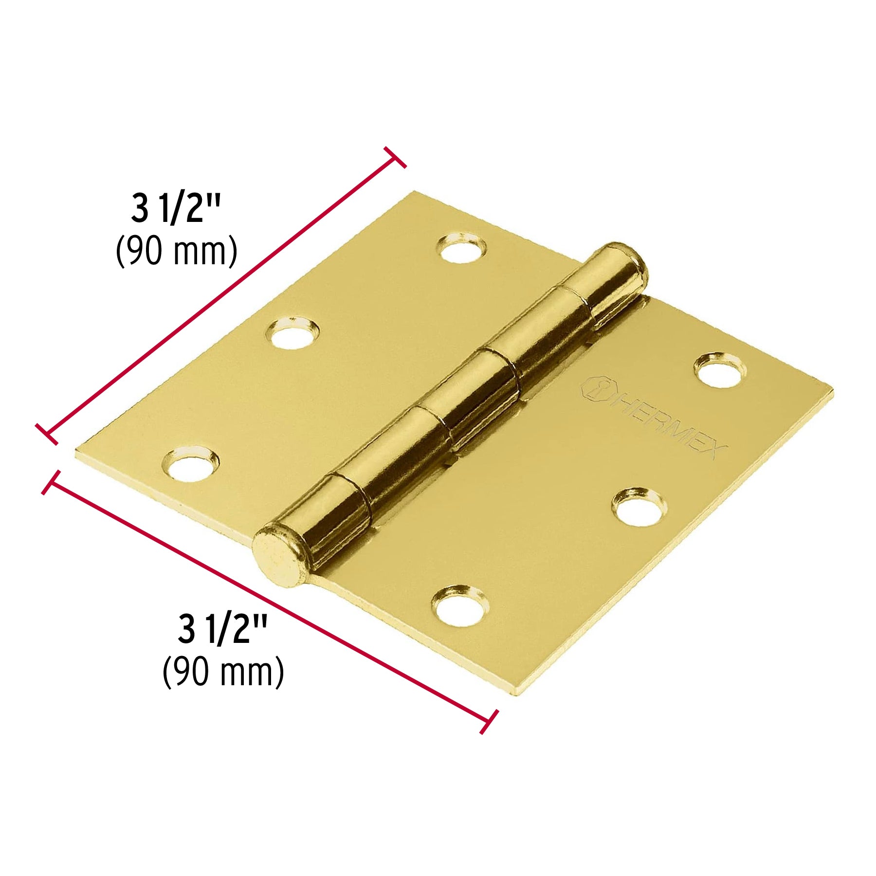 Bolsa 2 bisagras cuadradas 3-1/2" latonado, cabeza plana