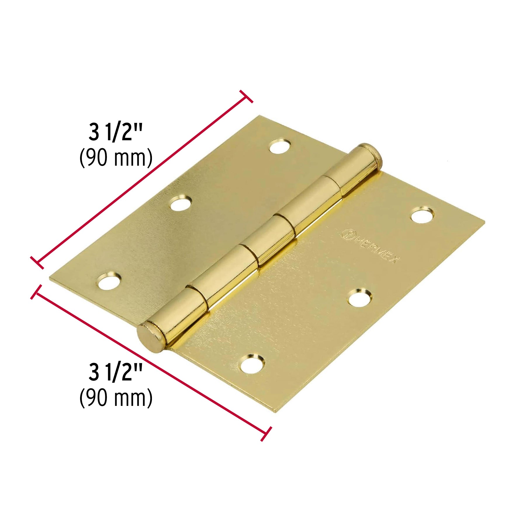 Bolsa c/2 bisagras cuadradas 3-1/2",latonado, HERMEX BASIC