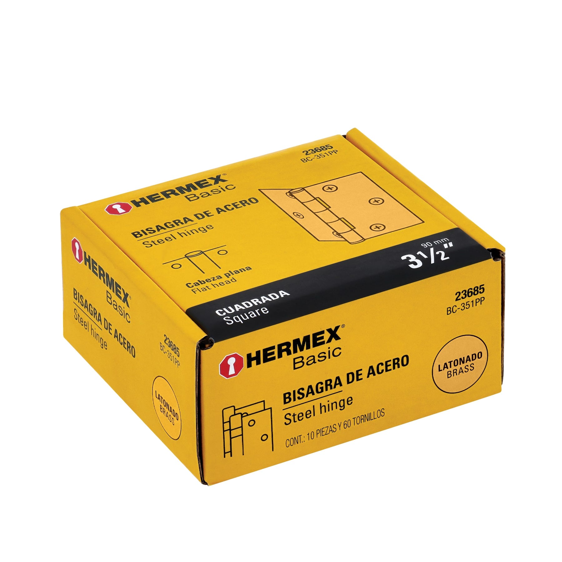 Bisagra cuadrada 3-1/2",latonado, cabeza plana, HERMEX BASIC